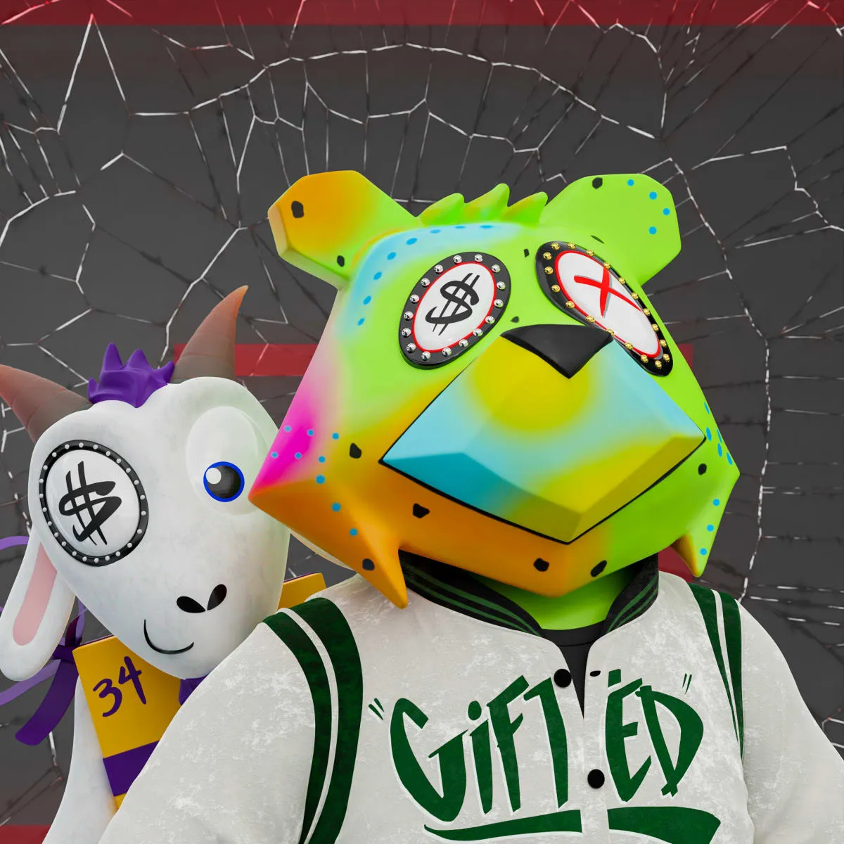 VeeFriends Mini Drops *King Goat* - Created By [VeeFriends](https://veefriends.com) and [King Saladeen](https://www.kingsaladeen.com/)

*King Goat* is a collection of 555 one-of-one tokens. 

From humble beginnings in West Philadelphia, artist King Saladeen has created a global impact through his fine art and luxury and culturally prominent brand collaborations. His Gift Goat generative collection features Gift Goat and his iconic JP the Money Bear in his signature unique combinations of materials, outfits, backgrounds, frames and eyeballs, sockets and pupils.

The original owner of this NFT also received a 36 x 36 mixed media digital pigment print with silkscreen by King Saladeen, on 100% cotton rag paper. The print is signed by the artist.

The original owner also had the opportunity to attend an exclusive Gift Goat only event with goats Gary Vaynerchuk and Shaquille O'Neal. It took place on October 26, 2022 at Overtime Elite Arena in Atlanta, GA.

This token is a part of the Gift Goat series and a VeeFriends Mini Drop collectible that lives on the Ethereum blockchain. *King Goat* is gift #8 of 18. 

This NFT does not grant you previous or future gifts from the Gift Goat Gifting Experience. For more information on the Gift Goat Series, please visit: [https://veefriends.com/giftgoat](https://veefriends.com/giftgoat)

King Saladeen

[Instagram](https://twitter.com/Kingsaladeenart)

[Twitter](https://twitter.com/Kingsaladeenart)