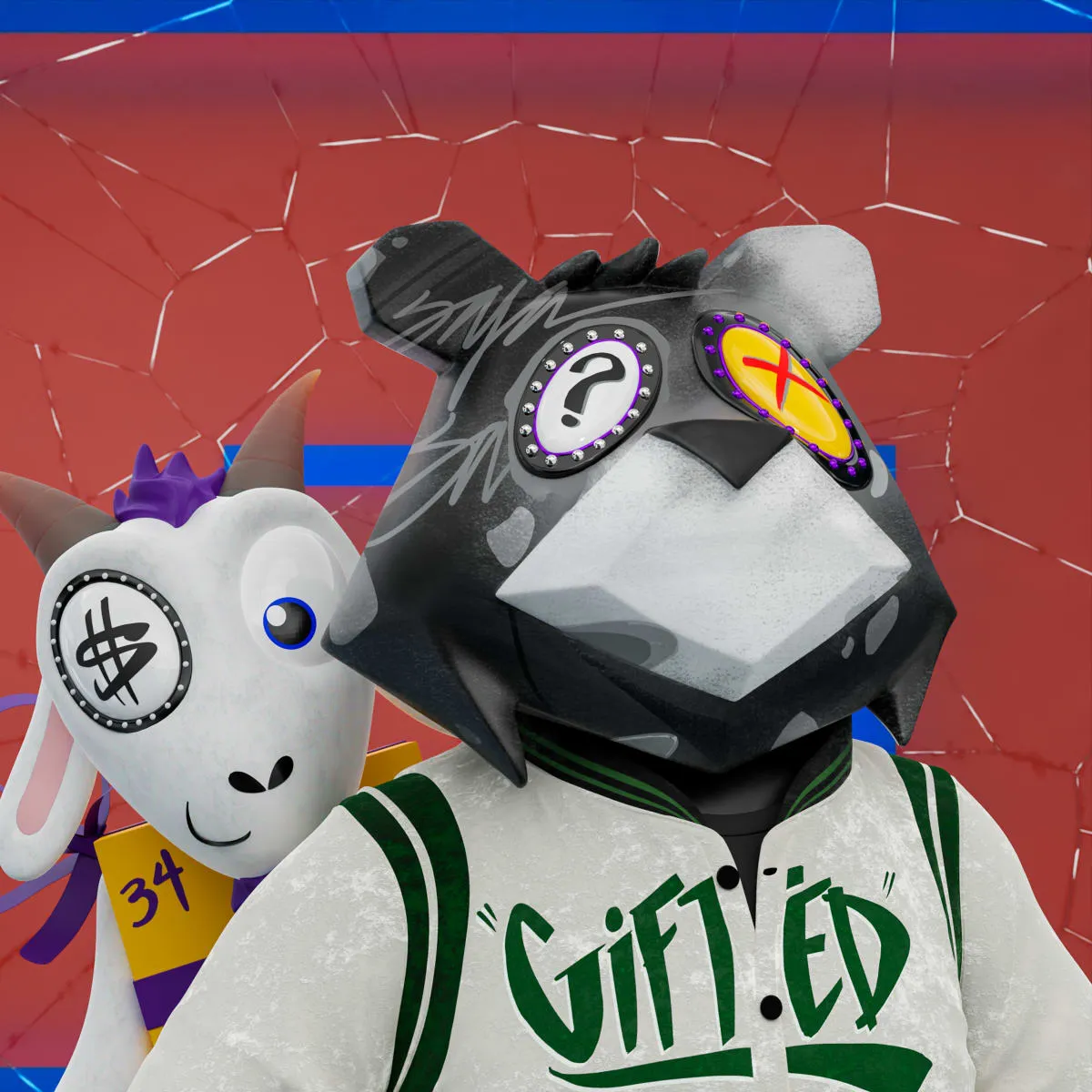VeeFriends Mini Drops *King Goat* - Created By [VeeFriends](https://veefriends.com) and [King Saladeen](https://www.kingsaladeen.com/)

*King Goat* is a collection of 555 one-of-one tokens. 

From humble beginnings in West Philadelphia, artist King Saladeen has created a global impact through his fine art and luxury and culturally prominent brand collaborations. His Gift Goat generative collection features Gift Goat and his iconic JP the Money Bear in his signature unique combinations of materials, outfits, backgrounds, frames and eyeballs, sockets and pupils.

The original owner of this NFT also received a 36 x 36 mixed media digital pigment print with silkscreen by King Saladeen, on 100% cotton rag paper. The print is signed by the artist.

The original owner also had the opportunity to attend an exclusive Gift Goat only event with goats Gary Vaynerchuk and Shaquille O'Neal. It took place on October 26, 2022 at Overtime Elite Arena in Atlanta, GA.

This token is a part of the Gift Goat series and a VeeFriends Mini Drop collectible that lives on the Ethereum blockchain. *King Goat* is gift #8 of 18. 

This NFT does not grant you previous or future gifts from the Gift Goat Gifting Experience. For more information on the Gift Goat Series, please visit: [https://veefriends.com/giftgoat](https://veefriends.com/giftgoat)

King Saladeen

[Instagram](https://twitter.com/Kingsaladeenart)

[Twitter](https://twitter.com/Kingsaladeenart)