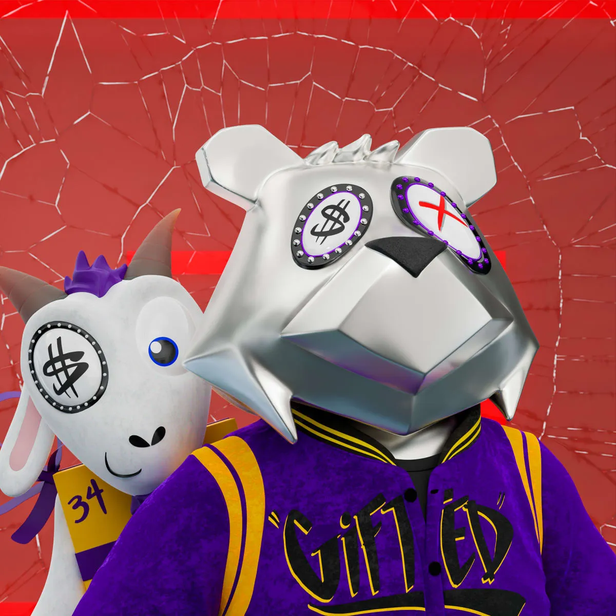VeeFriends Mini Drops *King Goat* - Created By [VeeFriends](https://veefriends.com) and [King Saladeen](https://www.kingsaladeen.com/)

*King Goat* is a collection of 555 one-of-one tokens. 

From humble beginnings in West Philadelphia, artist King Saladeen has created a global impact through his fine art and luxury and culturally prominent brand collaborations. His Gift Goat generative collection features Gift Goat and his iconic JP the Money Bear in his signature unique combinations of materials, outfits, backgrounds, frames and eyeballs, sockets and pupils.

The original owner of this NFT also received a 36 x 36 mixed media digital pigment print with silkscreen by King Saladeen, on 100% cotton rag paper. The print is signed by the artist.

The original owner also had the opportunity to attend an exclusive Gift Goat only event with goats Gary Vaynerchuk and Shaquille O'Neal. It took place on October 26, 2022 at Overtime Elite Arena in Atlanta, GA.

This token is a part of the Gift Goat series and a VeeFriends Mini Drop collectible that lives on the Ethereum blockchain. *King Goat* is gift #8 of 18. 

This NFT does not grant you previous or future gifts from the Gift Goat Gifting Experience. For more information on the Gift Goat Series, please visit: [https://veefriends.com/giftgoat](https://veefriends.com/giftgoat)

King Saladeen

[Instagram](https://twitter.com/Kingsaladeenart)

[Twitter](https://twitter.com/Kingsaladeenart)