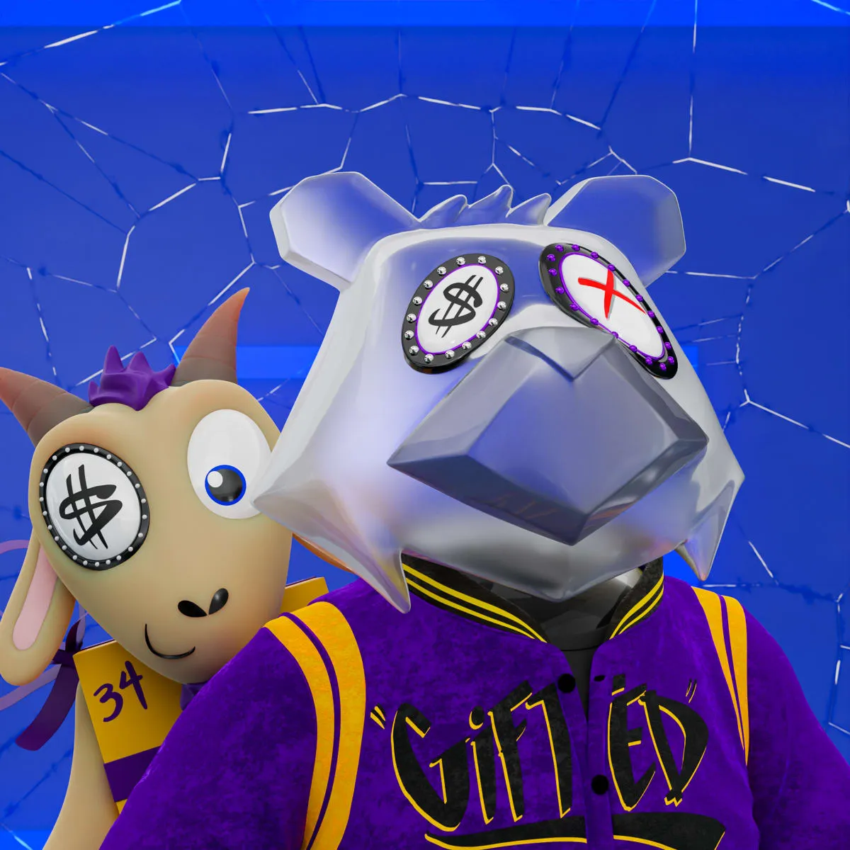 VeeFriends Mini Drops *King Goat* - Created By [VeeFriends](https://veefriends.com) and [King Saladeen](https://www.kingsaladeen.com/)

*King Goat* is a collection of 555 one-of-one tokens. 

From humble beginnings in West Philadelphia, artist King Saladeen has created a global impact through his fine art and luxury and culturally prominent brand collaborations. His Gift Goat generative collection features Gift Goat and his iconic JP the Money Bear in his signature unique combinations of materials, outfits, backgrounds, frames and eyeballs, sockets and pupils.

The original owner of this NFT also received a 36 x 36 mixed media digital pigment print with silkscreen by King Saladeen, on 100% cotton rag paper. The print is signed by the artist.

The original owner also had the opportunity to attend an exclusive Gift Goat only event with goats Gary Vaynerchuk and Shaquille O'Neal. It took place on October 26, 2022 at Overtime Elite Arena in Atlanta, GA.

This token is a part of the Gift Goat series and a VeeFriends Mini Drop collectible that lives on the Ethereum blockchain. *King Goat* is gift #8 of 18. 

This NFT does not grant you previous or future gifts from the Gift Goat Gifting Experience. For more information on the Gift Goat Series, please visit: [https://veefriends.com/giftgoat](https://veefriends.com/giftgoat)

King Saladeen

[Instagram](https://twitter.com/Kingsaladeenart)

[Twitter](https://twitter.com/Kingsaladeenart)
