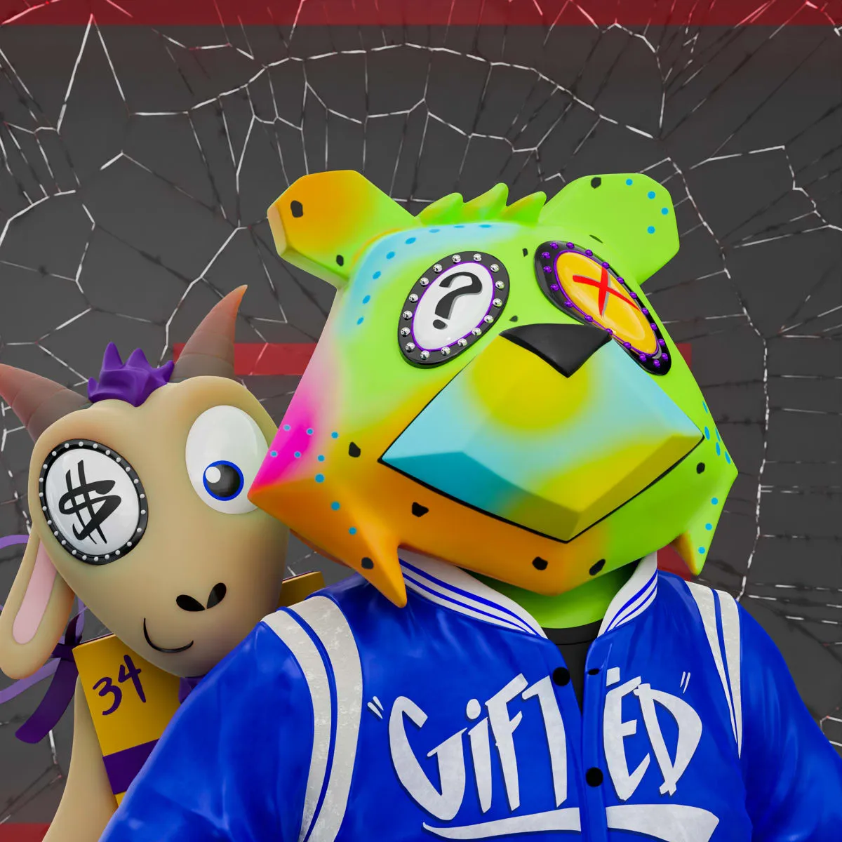 VeeFriends Mini Drops *King Goat* - Created By [VeeFriends](https://veefriends.com) and [King Saladeen](https://www.kingsaladeen.com/)

*King Goat* is a collection of 555 one-of-one tokens. 

From humble beginnings in West Philadelphia, artist King Saladeen has created a global impact through his fine art and luxury and culturally prominent brand collaborations. His Gift Goat generative collection features Gift Goat and his iconic JP the Money Bear in his signature unique combinations of materials, outfits, backgrounds, frames and eyeballs, sockets and pupils.

The original owner of this NFT also received a 36 x 36 mixed media digital pigment print with silkscreen by King Saladeen, on 100% cotton rag paper. The print is signed by the artist.

The original owner also had the opportunity to attend an exclusive Gift Goat only event with goats Gary Vaynerchuk and Shaquille O'Neal. It took place on October 26, 2022 at Overtime Elite Arena in Atlanta, GA.

This token is a part of the Gift Goat series and a VeeFriends Mini Drop collectible that lives on the Ethereum blockchain. *King Goat* is gift #8 of 18. 

This NFT does not grant you previous or future gifts from the Gift Goat Gifting Experience. For more information on the Gift Goat Series, please visit: [https://veefriends.com/giftgoat](https://veefriends.com/giftgoat)

King Saladeen

[Instagram](https://twitter.com/Kingsaladeenart)

[Twitter](https://twitter.com/Kingsaladeenart)
