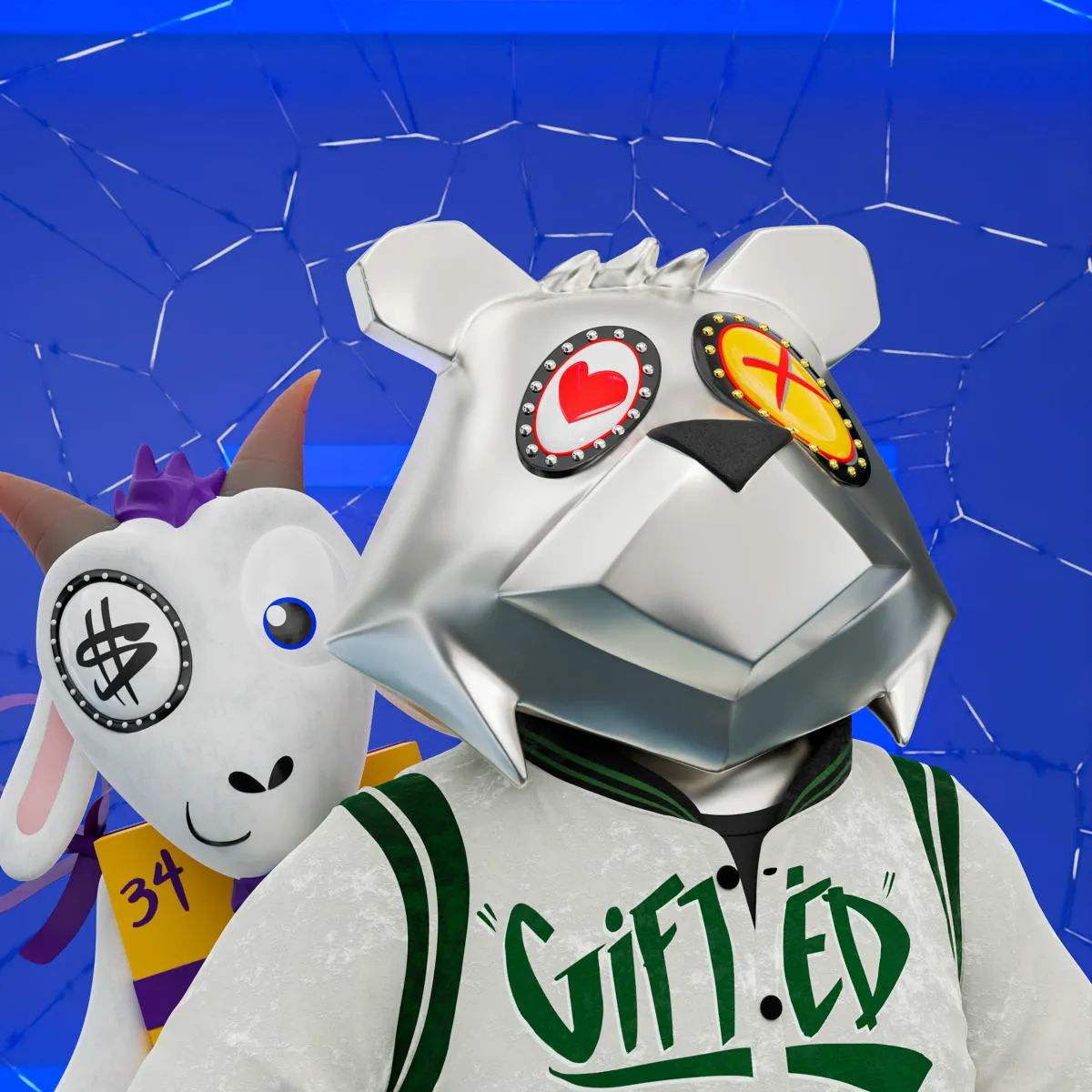 VeeFriends Mini Drops *King Goat* - Created By [VeeFriends](https://veefriends.com) and [King Saladeen](https://www.kingsaladeen.com/)

*King Goat* is a collection of 555 one-of-one tokens. 

From humble beginnings in West Philadelphia, artist King Saladeen has created a global impact through his fine art and luxury and culturally prominent brand collaborations. His Gift Goat generative collection features Gift Goat and his iconic JP the Money Bear in his signature unique combinations of materials, outfits, backgrounds, frames and eyeballs, sockets and pupils.

The original owner of this NFT also received a 36 x 36 mixed media digital pigment print with silkscreen by King Saladeen, on 100% cotton rag paper. The print is signed by the artist.

The original owner also had the opportunity to attend an exclusive Gift Goat only event with goats Gary Vaynerchuk and Shaquille O'Neal. It took place on October 26, 2022 at Overtime Elite Arena in Atlanta, GA.

This token is a part of the Gift Goat series and a VeeFriends Mini Drop collectible that lives on the Ethereum blockchain. *King Goat* is gift #8 of 18. 

This NFT does not grant you previous or future gifts from the Gift Goat Gifting Experience. For more information on the Gift Goat Series, please visit: [https://veefriends.com/giftgoat](https://veefriends.com/giftgoat)

King Saladeen

[Instagram](https://twitter.com/Kingsaladeenart)

[Twitter](https://twitter.com/Kingsaladeenart)