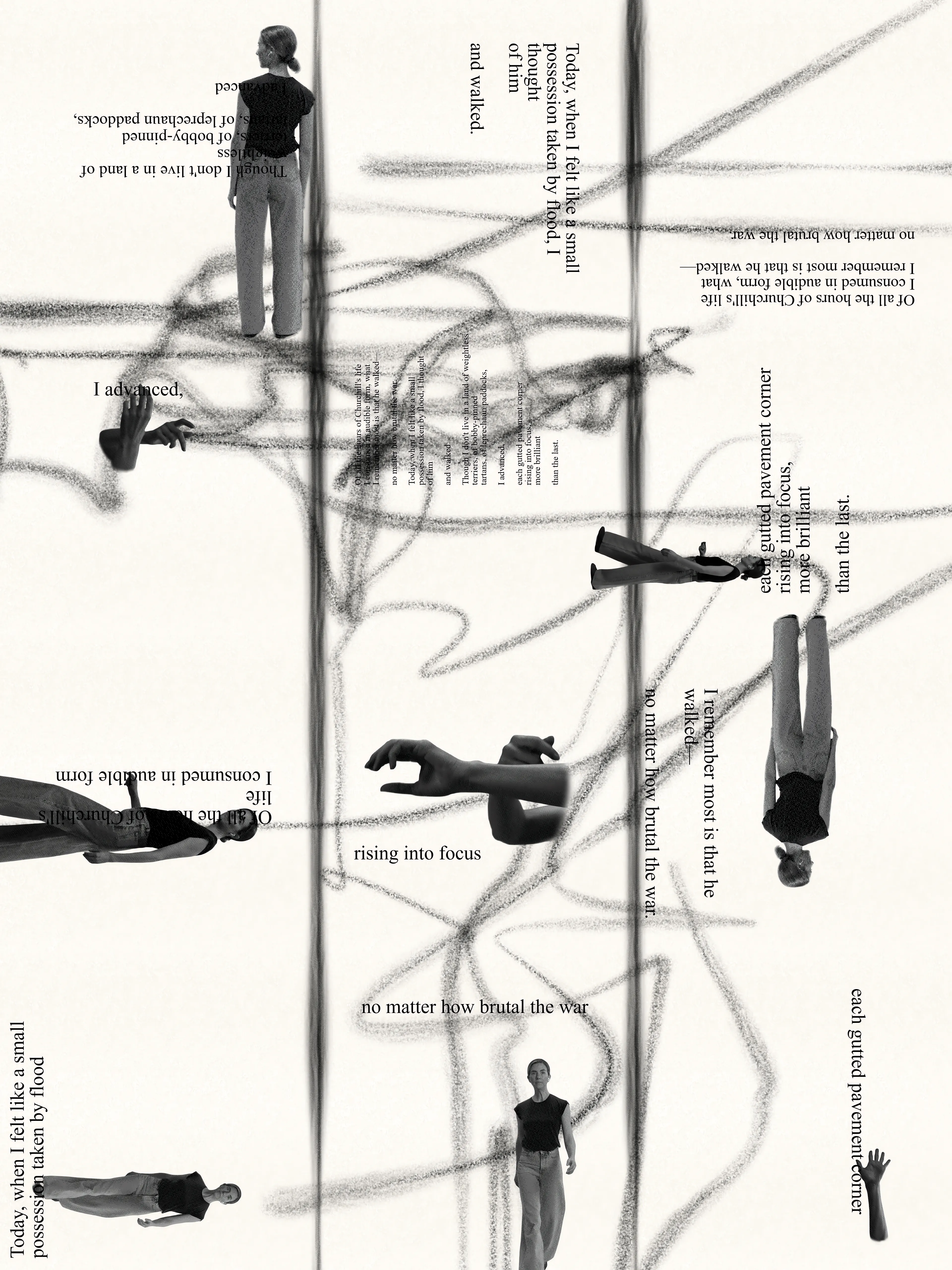 This unique generative work is part of Pace, Ana María Caballero's multichannel installation, which also includes two distinct videos. 

In Pace’s first video work, Caballero pays homage to Pipilotti Rist’s Ever Is Over All and proposes an evolution in personal empowerment. Whereas Rist’s protagonist symbolically takes down failed systems, Caballero’s main character practices radical repair.

Pace posits that private joy is as powerful a form of resistance as destruction.

Caballero stars in her own work, performing gleeful movements rooted in Latin American salsa music, which she grew up dancing and accesses as a source of resilience. As she advances, urban wreckage repairs.

By contrast, in Rist’s work, a woman smashes car windows with a flower as she walks down a street, an exuberant smile on her face, similar to the smile she’s given by a passing policewoman, who presumably approves of the destruction.

The works are connected through the protagonists’ outward and exaggerated expressions of self-possessed joy and their public (and thus out-of-place) physicality. Both works are also linked through the protagonists’ red shoes, signaling confidence in the trodden path. 

Madrid’s Calle del Barquillo is recreated through AI because a pharmacy that bore her father’s name, F. Caballero, existed there. Caballero pilgrimed here daily as she mourned her father’s death, finding solace in its presence.

Pace is the first film from Caballero’s ongoing Literal Litoral series of choreographic explorations that combines her live, performed poetry with cinematic AI. 

The second video consists of coded visuals, the result of a custom algorithm that reads Caballero’s body-in-motion and translates it into graphic marks, ​​probing the connection between embodied experience and our attempts to record it.

We often believe we need to venture outwards to connect with nature. But our bodies themselves are nature. Rist’s video pairs gleeful destruction with out-of-focus flowering scenes. Caballero pairs radical repair with the body-as-sign, proposing closer relationships with ourselves as a first approach to systemic transformation.

Together with the two video works, this still completes one edition of Pace.

Custom algorithm by Cameron Nelson. 

anamariacaballero.com