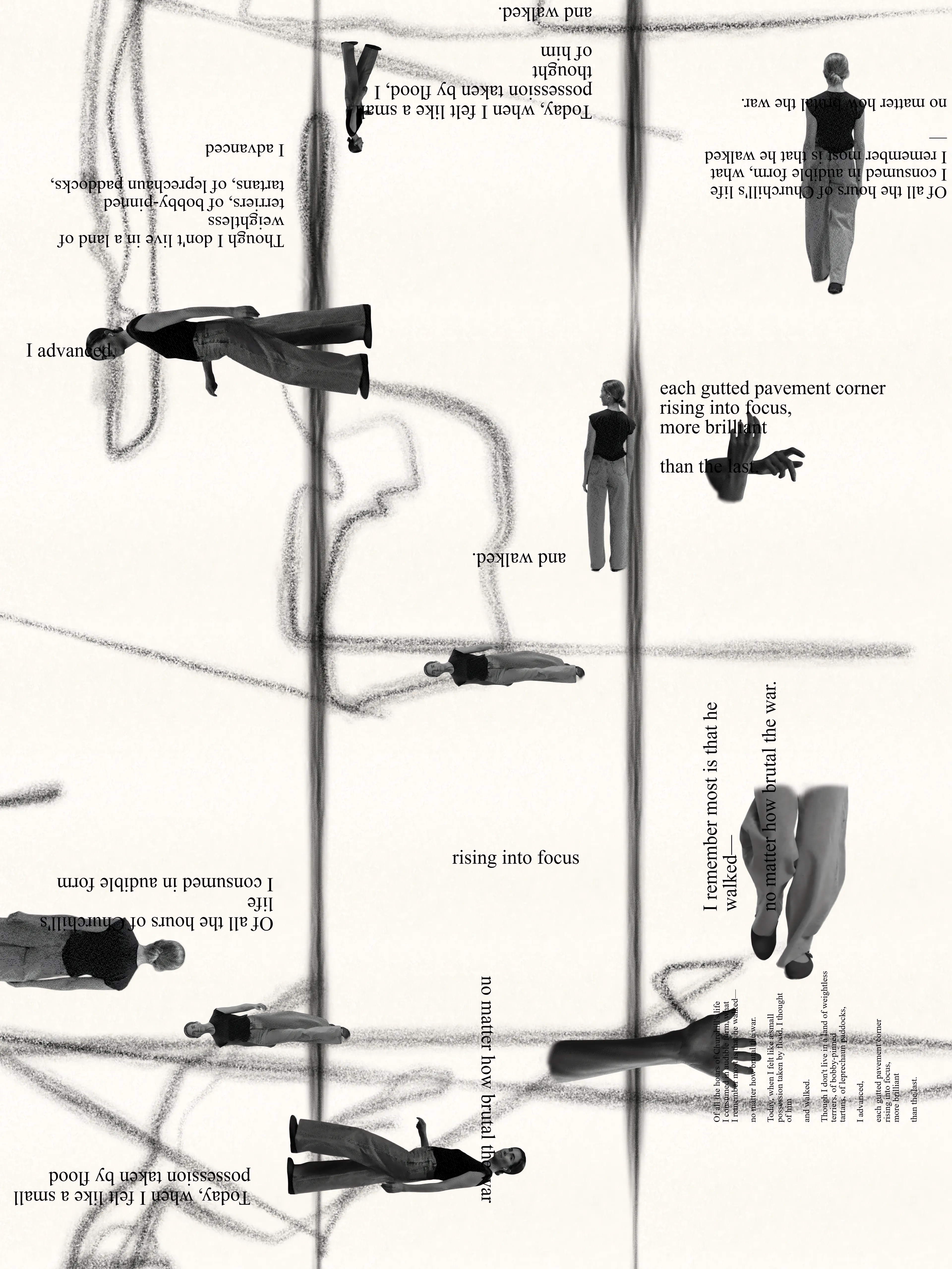 This unique generative work is part of Pace, Ana María Caballero's multichannel installation, which also includes two distinct videos. 

In Pace’s first video work, Caballero pays homage to Pipilotti Rist’s Ever Is Over All and proposes an evolution in personal empowerment. Whereas Rist’s protagonist symbolically takes down failed systems, Caballero’s main character practices radical repair.

Pace posits that private joy is as powerful a form of resistance as destruction.

Caballero stars in her own work, performing gleeful movements rooted in Latin American salsa music, which she grew up dancing and accesses as a source of resilience. As she advances, urban wreckage repairs.

By contrast, in Rist’s work, a woman smashes car windows with a flower as she walks down a street, an exuberant smile on her face, similar to the smile she’s given by a passing policewoman, who presumably approves of the destruction.

The works are connected through the protagonists’ outward and exaggerated expressions of self-possessed joy and their public (and thus out-of-place) physicality. Both works are also linked through the protagonists’ red shoes, signaling confidence in the trodden path. 

Madrid’s Calle del Barquillo is recreated through AI because a pharmacy that bore her father’s name, F. Caballero, existed there. Caballero pilgrimed here daily as she mourned her father’s death, finding solace in its presence.

Pace is the first film from Caballero’s ongoing Literal Litoral series of choreographic explorations that combines her live, performed poetry with cinematic AI. 

The second video consists of coded visuals, the result of a custom algorithm that reads Caballero’s body-in-motion and translates it into graphic marks, ​​probing the connection between embodied experience and our attempts to record it.

We often believe we need to venture outwards to connect with nature. But our bodies themselves are nature. Rist’s video pairs gleeful destruction with out-of-focus flowering scenes. Caballero pairs radical repair with the body-as-sign, proposing closer relationships with ourselves as a first approach to systemic transformation.

Together with the two video works, this still completes one edition of Pace.

Custom algorithm by Cameron Nelson. 

anamariacaballero.com