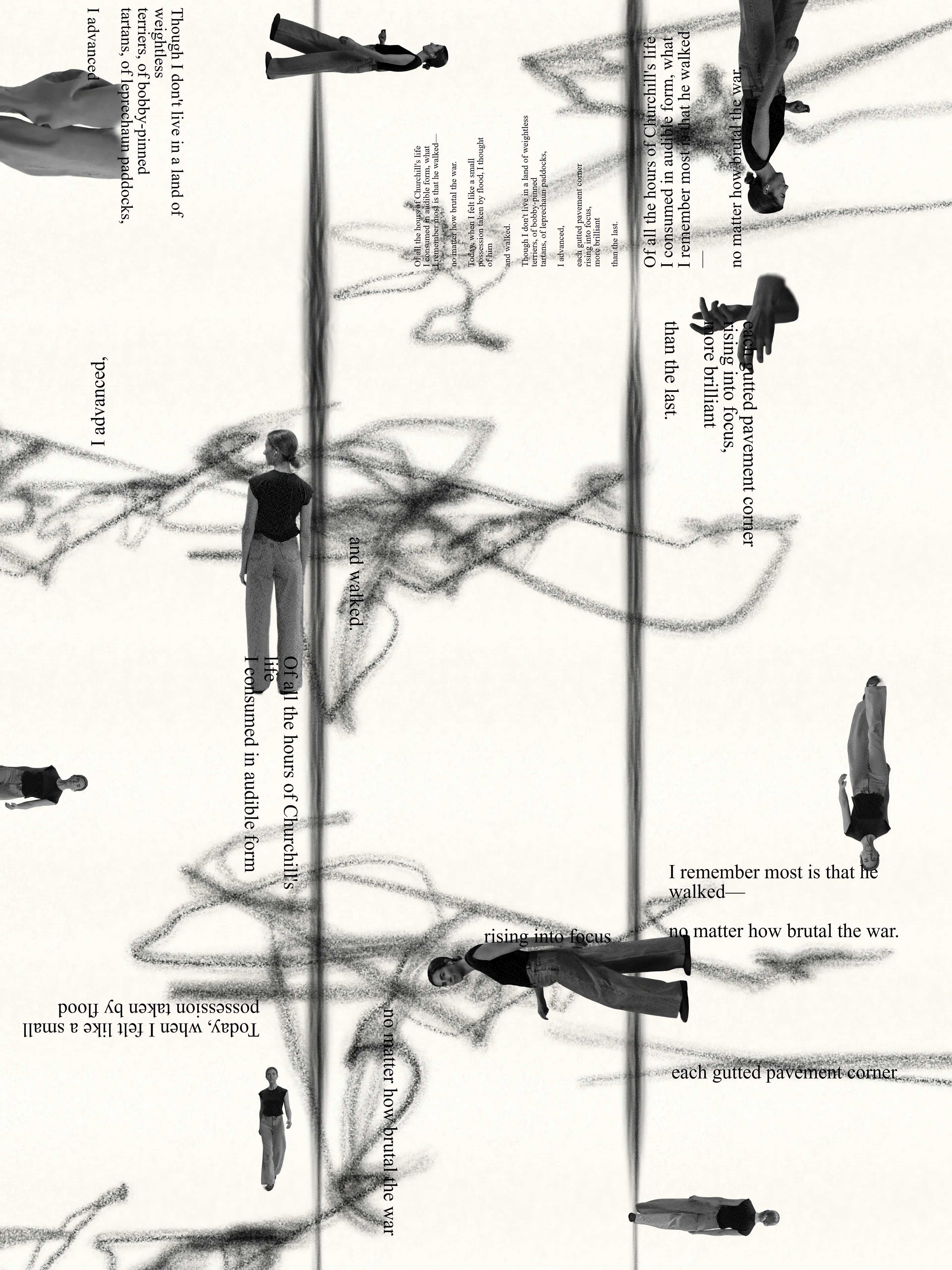 This unique generative work is part of Pace, Ana María Caballero's multichannel installation, which also includes two distinct videos. 

In Pace’s first video work, Caballero pays homage to Pipilotti Rist’s Ever Is Over All and proposes an evolution in personal empowerment. Whereas Rist’s protagonist symbolically takes down failed systems, Caballero’s main character practices radical repair.

Pace posits that private joy is as powerful a form of resistance as destruction.

Caballero stars in her own work, performing gleeful movements rooted in Latin American salsa music, which she grew up dancing and accesses as a source of resilience. As she advances, urban wreckage repairs.

By contrast, in Rist’s work, a woman smashes car windows with a flower as she walks down a street, an exuberant smile on her face, similar to the smile she’s given by a passing policewoman, who presumably approves of the destruction.

The works are connected through the protagonists’ outward and exaggerated expressions of self-possessed joy and their public (and thus out-of-place) physicality. Both works are also linked through the protagonists’ red shoes, signaling confidence in the trodden path. 

Madrid’s Calle del Barquillo is recreated through AI because a pharmacy that bore her father’s name, F. Caballero, existed there. Caballero pilgrimed here daily as she mourned her father’s death, finding solace in its presence.

Pace is the first film from Caballero’s ongoing Literal Litoral series of choreographic explorations that combines her live, performed poetry with cinematic AI. 

The second video consists of coded visuals, the result of a custom algorithm that reads Caballero’s body-in-motion and translates it into graphic marks, ​​probing the connection between embodied experience and our attempts to record it.

We often believe we need to venture outwards to connect with nature. But our bodies themselves are nature. Rist’s video pairs gleeful destruction with out-of-focus flowering scenes. Caballero pairs radical repair with the body-as-sign, proposing closer relationships with ourselves as a first approach to systemic transformation.

Together with the two video works, this still completes one edition of Pace.

Custom algorithm by Cameron Nelson. 

anamariacaballero.com