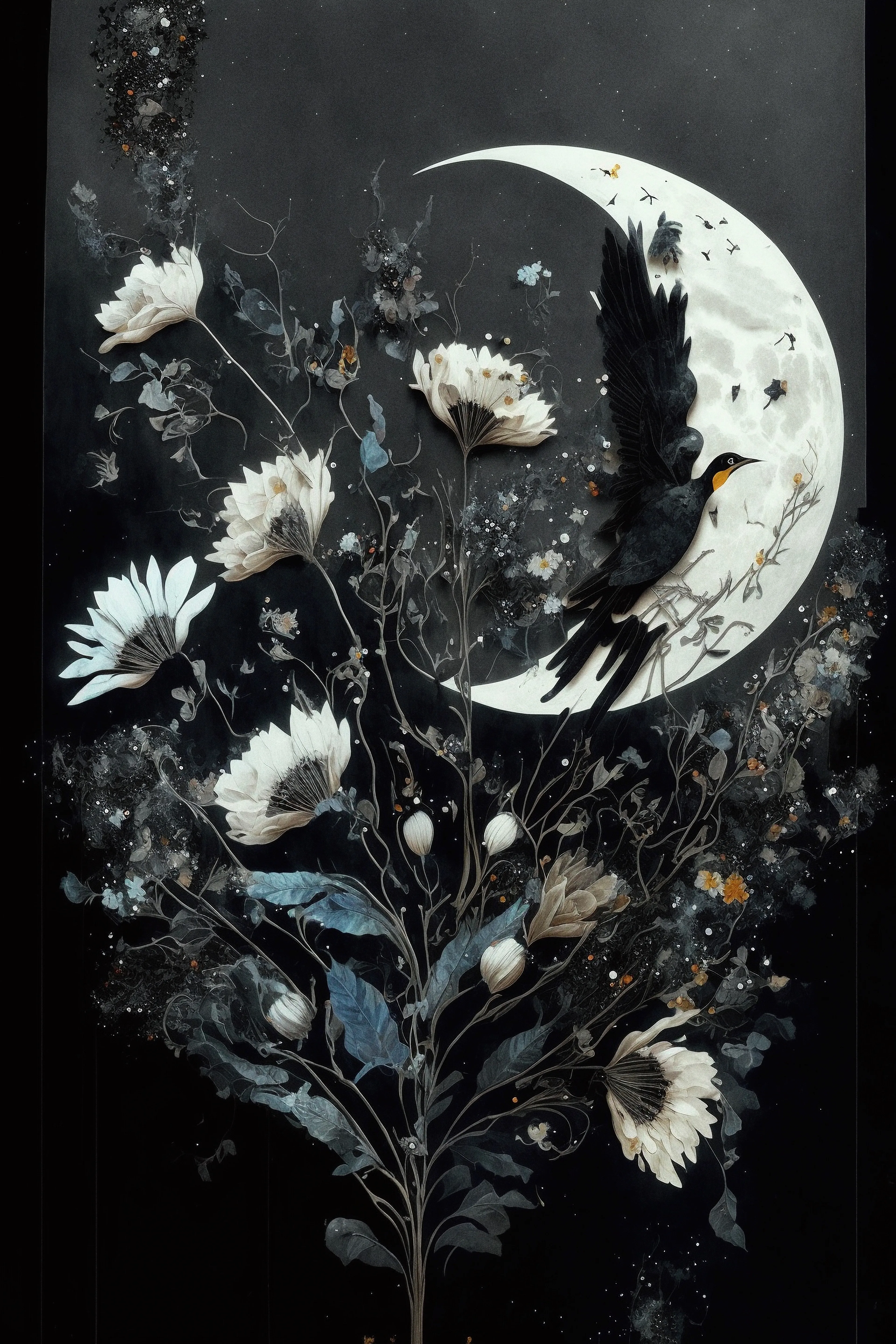 The treasures of darkness, caressing the moon.