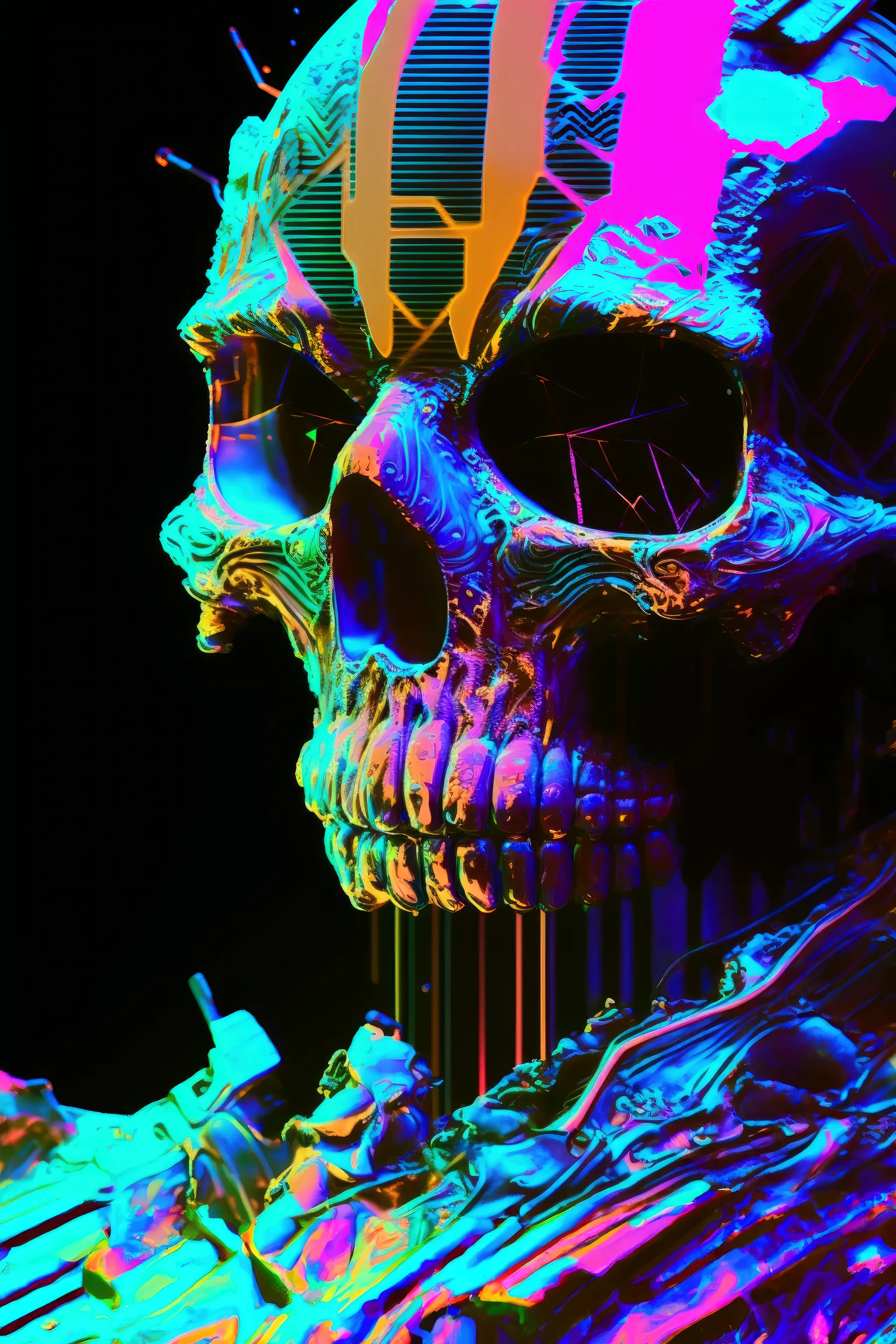 Interpolating multiple analog VHS video glitch still images and text prompts with AI. This piece is a combination of two analog video glitch images and the original text prompt from the DEAD AI series.