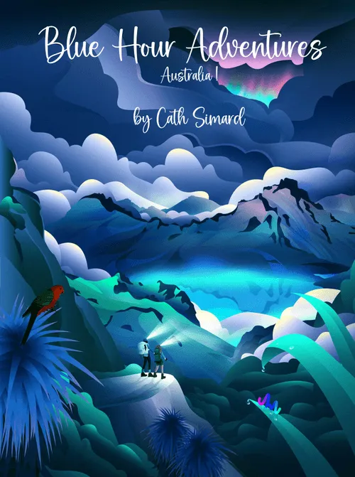 **Blue Hour Adventures: Australia! is a fictional children’s adventure book based on a true story.**
Cath Simard, a renowned landscape composite photographer, embarked on a solo adventure to capture the magical blue hour over a remote lake in Tasmania. Over eight days, she encountered various challenges and opportunities and faced tough decisions amidst harsh weather and isolation from the world.
This journey triggered profound self-reflection, teaching invaluable life lessons that inspired this book.
The adventure begins when Iris, a young and curious girl, visits her Aunt Blue in her secluded Canadian cabin. A glance at Aunt Blue’s travel photos and a magic coin whisks them away on a quest to capture the elusive blue hour at Sapphire Lake in Tasmania, Australia.
Along the way, Iris and Aunt Blue encounter difficult obstacles, unlocking their perseverance, tenacity, and creativity, but most importantly, learning to embrace challenges and enjoy each moment of the journey.
Will these two intrepid explorers capture the photographs they hope for?
Written and produced by Cath Simard
Co-produced by Dan stern
Illustrated by Cody Muir
Co-written by Lauren Kerstein & Stacia Deutsch