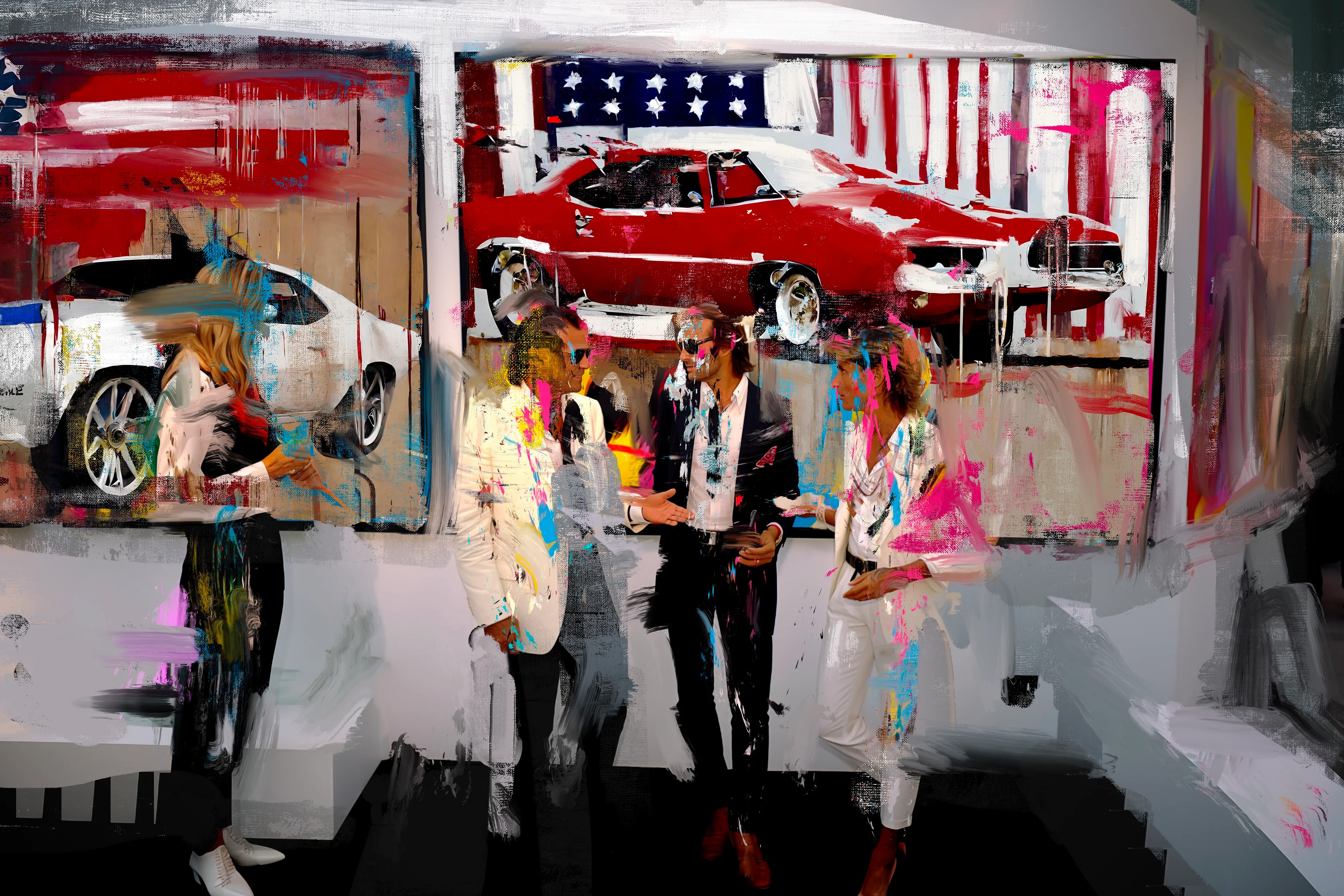 At the Art Fair, a Detroit Dealer ignites a fierce nostalgia with "Make America Muscular Again," a series that exalts the V8 titans of yesteryear. These canvases aren’t silent; they boom with the symphony of combustion over electric whispers, each a paean to the metal beasts that once signified America’s heart.

Echoing Ford, the dealer’s mission transcends commerce; it’s a clarion call to reawaken the raw spirit of American ingenuity and industrial brawn. As brush strokes marry chrome and horsepower, we witness a battle of epochs—where the silent, sustainable present is dared to remember the roaring, relentless past.

This art isn’t just seen; it's heard, felt, a revving of soul amidst the quieting of modernity.