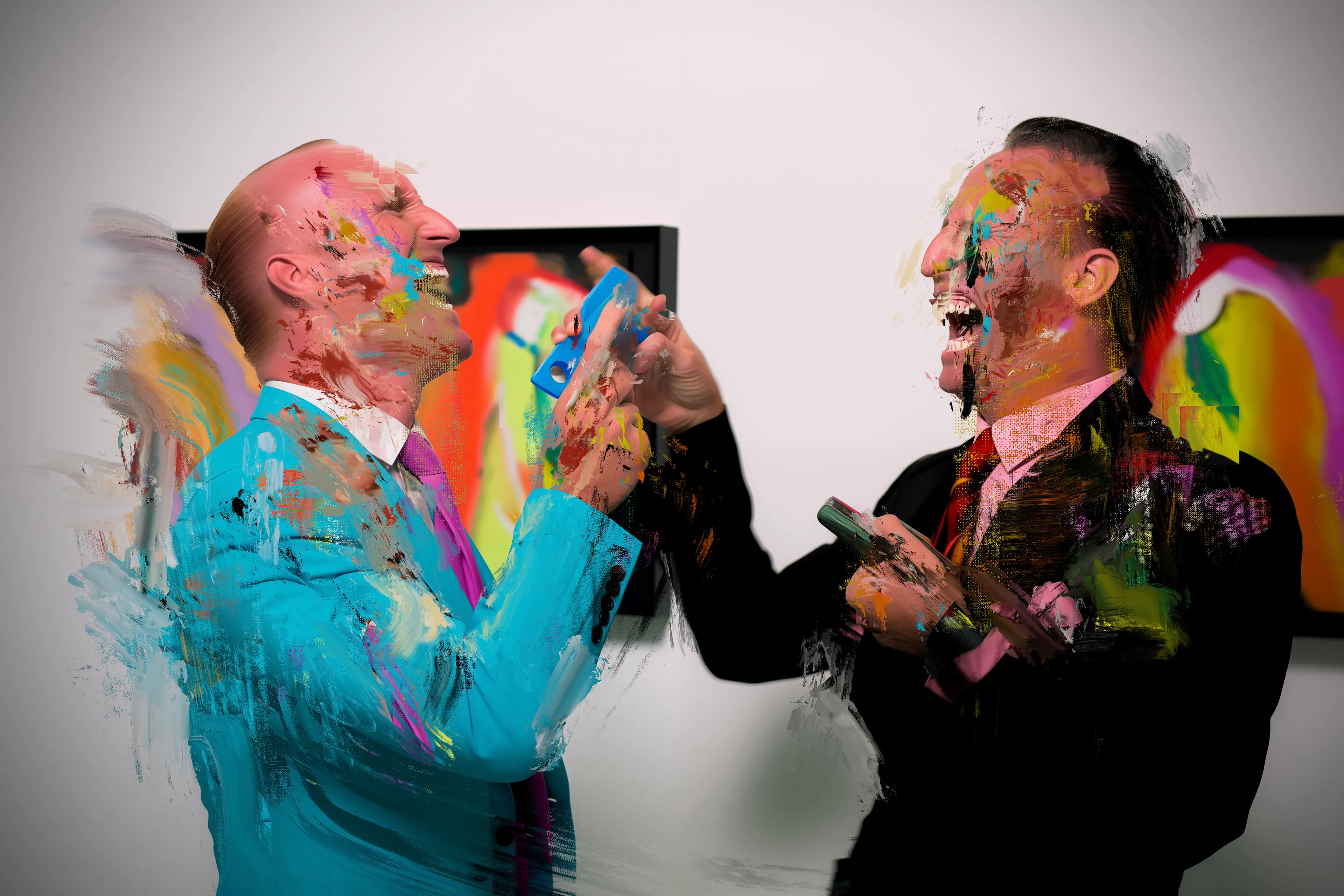 In "VC Acquisitions," the artist skewers the spectacle where venture capitalists, not connoisseurs, hold court. Here, art is mere currency, and these players are painted as profiteers suits, blind to the creative spirit, seeing dollar signs where they should see Dada, Monet, Matisse.

The piece screams with color, mocking the emptiness of transactions that turn canvases into commodities. It's an art fair, yes, but the fair's gone foul; the art, stripped of essence, sold not on its soul but its sales potential.

This work isn't silent—it's a siren, blaring against the tempest of trading floors masquerading as galleries. We're left to wonder: In the rush for riches, what becomes of beauty? What of truth? The artist demands we look—not at the price tag, but at the picture, and perhaps find our reflection, distorted in the sheen of gold leaf that should never have been applied.






