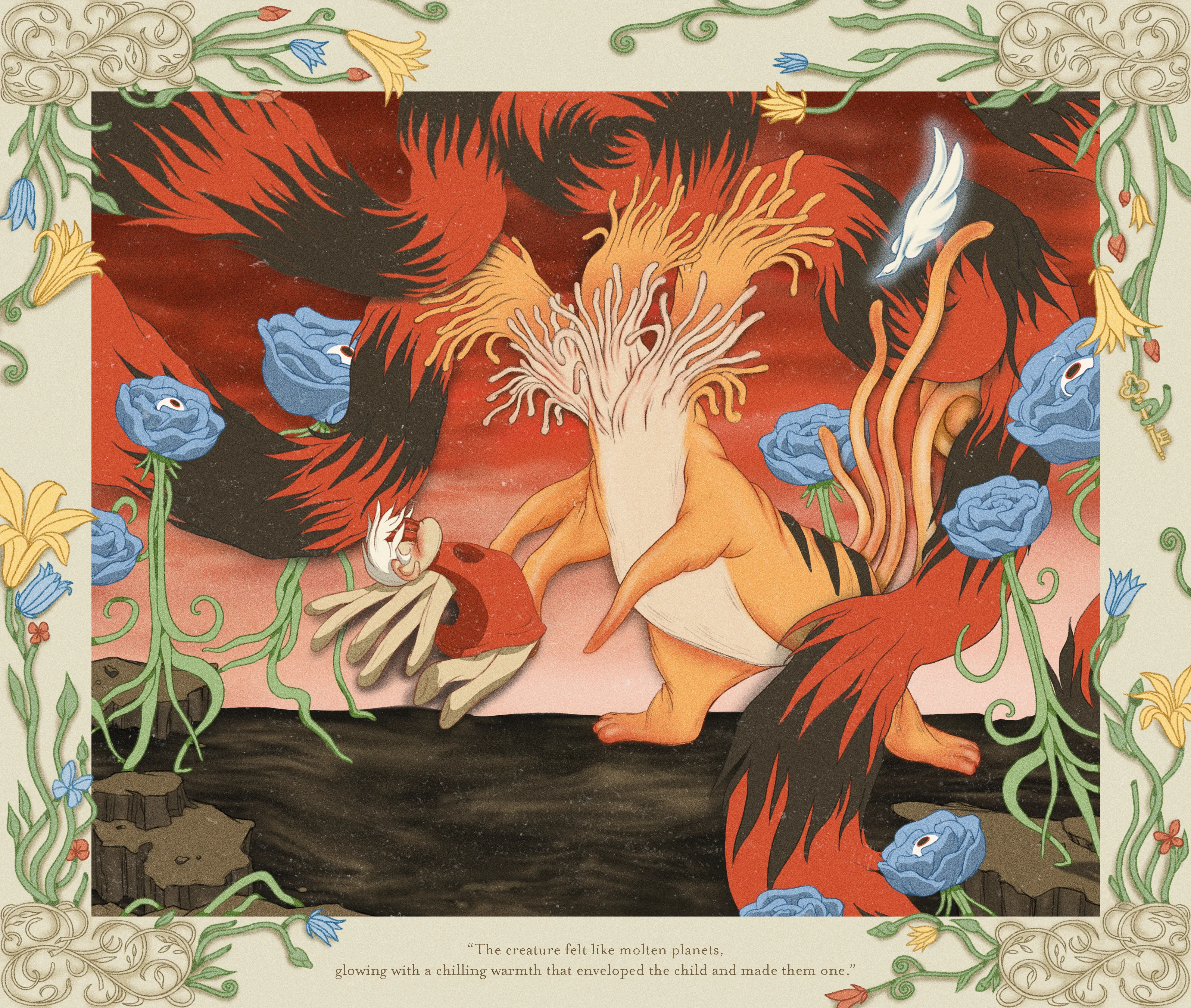 “Perils of Sēsē” is an illustrative generative-meets-hand drawn digital art series by All Seeing Seneca. The artwork pays homage to the aesthetics and structure of storybooks and analog animation techniques, revealing the artist’s take on the generative genre. Seneca tells a new nonlinear, abstract narrative about the reflection of Self.