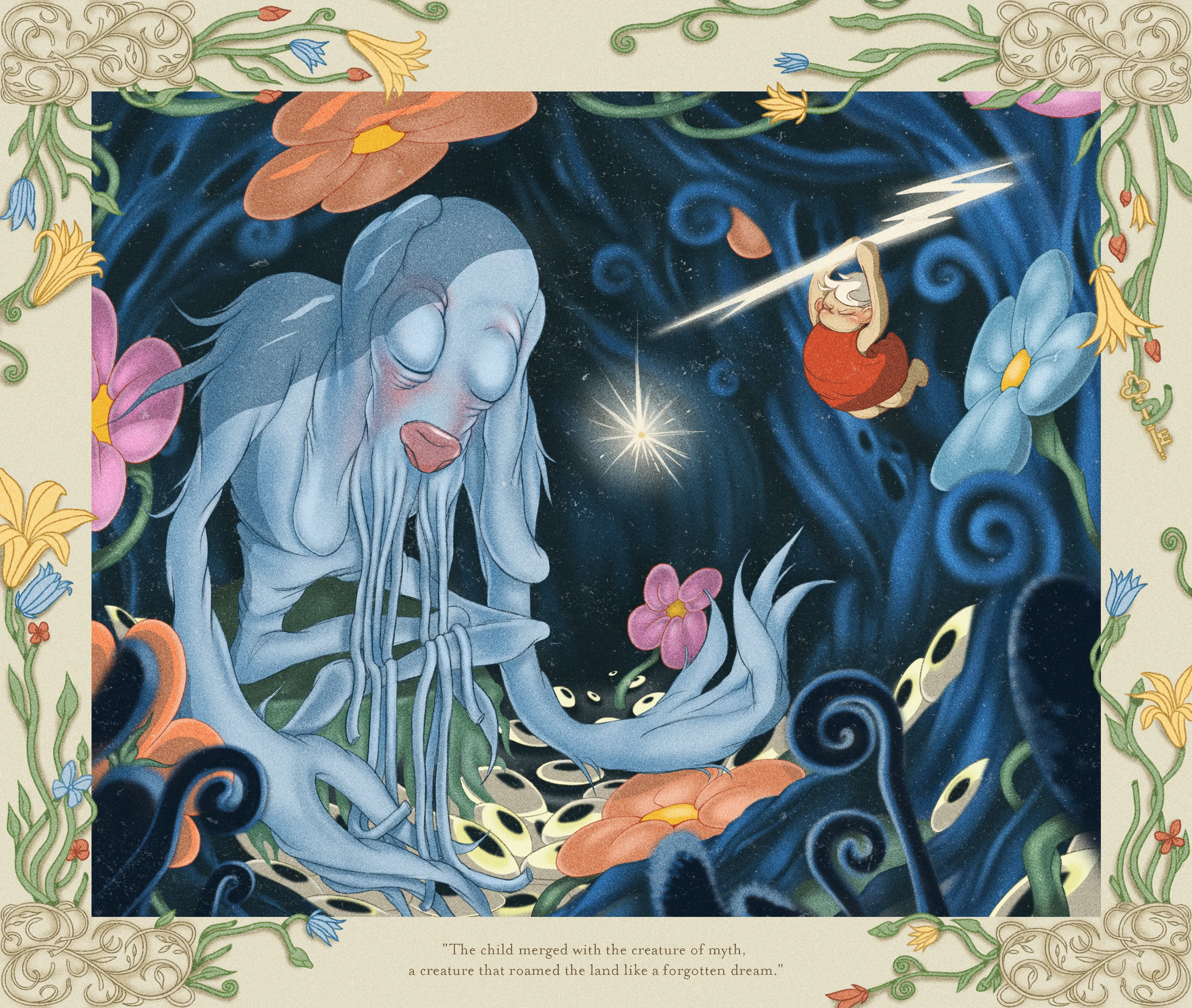 “Perils of Sēsē” is an illustrative generative-meets-hand drawn digital art series by All Seeing Seneca. The artwork pays homage to the aesthetics and structure of storybooks and analog animation techniques, revealing the artist’s take on the generative genre. Seneca tells a new nonlinear, abstract narrative about the reflection of Self.