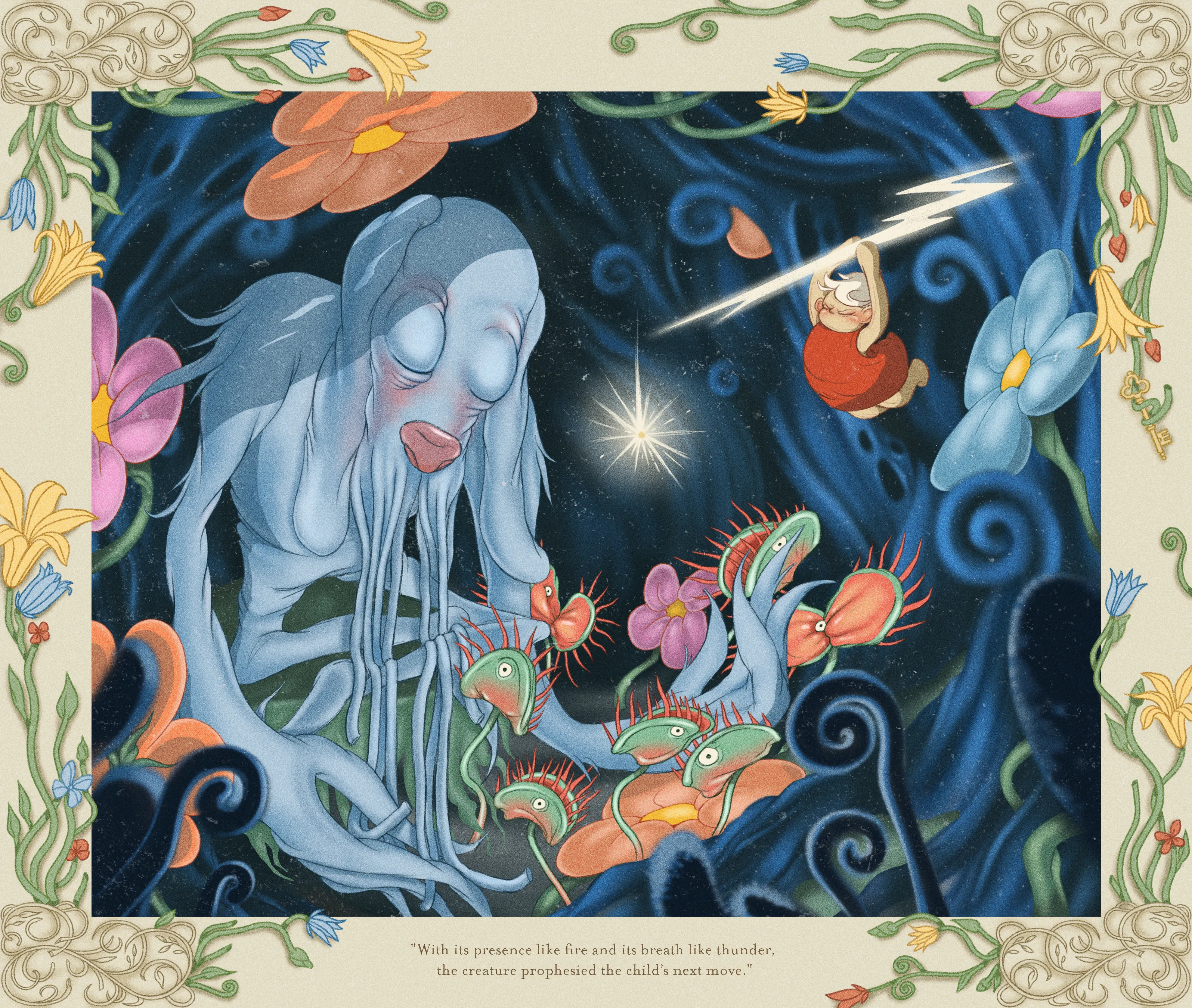 “Perils of Sēsē” is an illustrative generative-meets-hand drawn digital art series by All Seeing Seneca. The artwork pays homage to the aesthetics and structure of storybooks and analog animation techniques, revealing the artist’s take on the generative genre. Seneca tells a new nonlinear, abstract narrative about the reflection of Self.