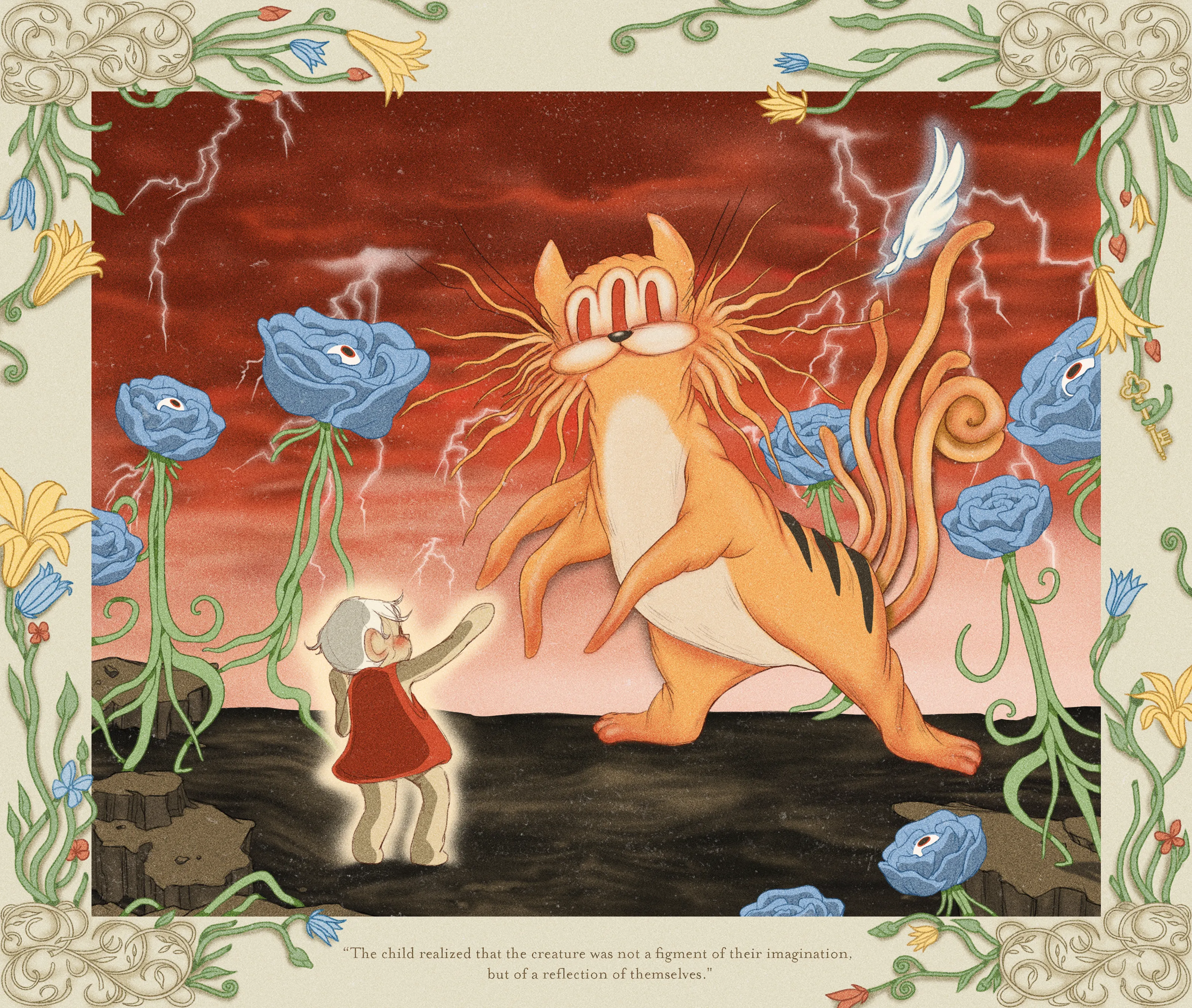 “Perils of Sēsē” is an illustrative generative-meets-hand drawn digital art series by All Seeing Seneca. The artwork pays homage to the aesthetics and structure of storybooks and analog animation techniques, revealing the artist’s take on the generative genre. Seneca tells a new nonlinear, abstract narrative about the reflection of Self.