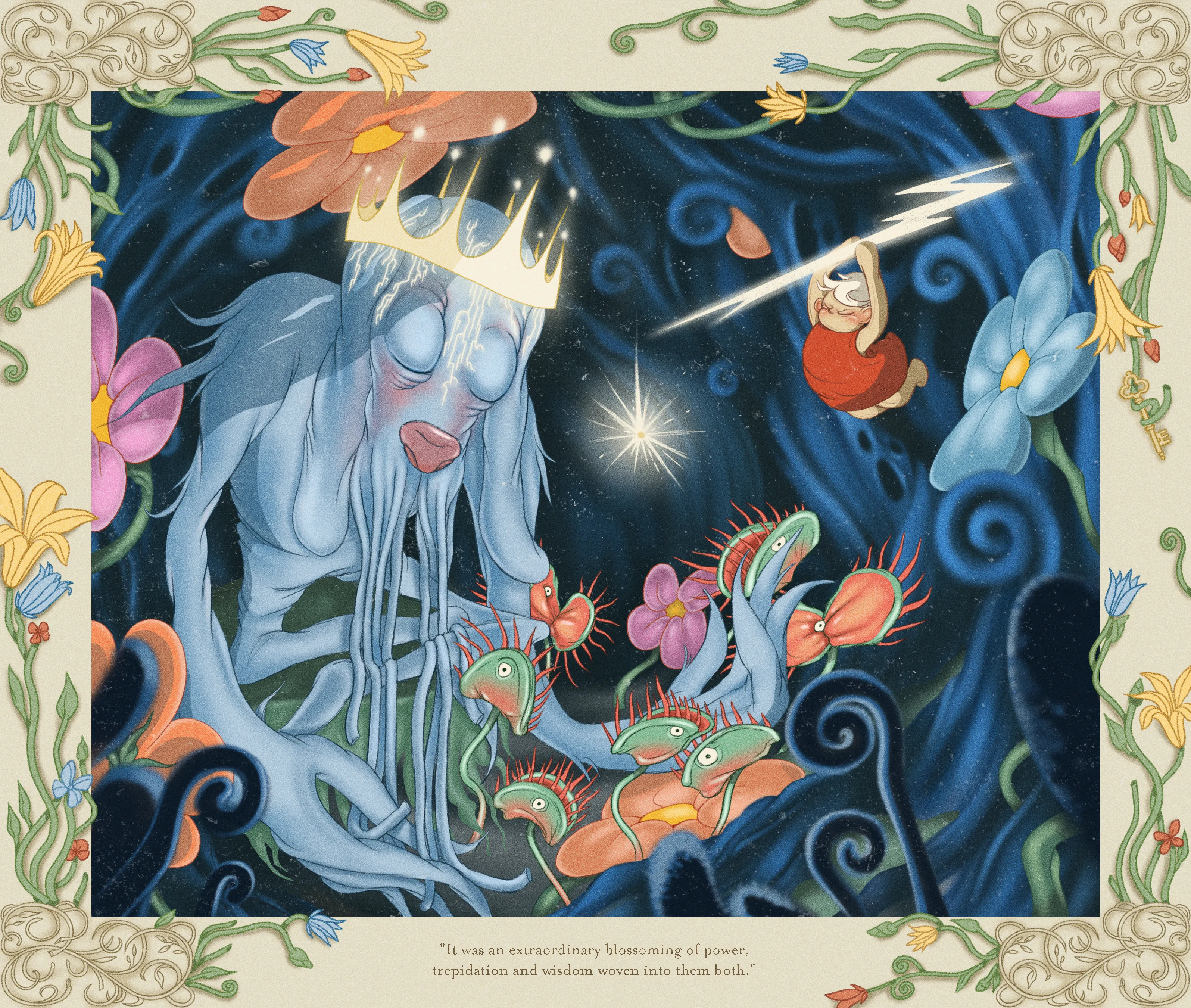 “Perils of Sēsē” is an illustrative generative-meets-hand drawn digital art series by All Seeing Seneca. The artwork pays homage to the aesthetics and structure of storybooks and analog animation techniques, revealing the artist’s take on the generative genre. Seneca tells a new nonlinear, abstract narrative about the reflection of Self.