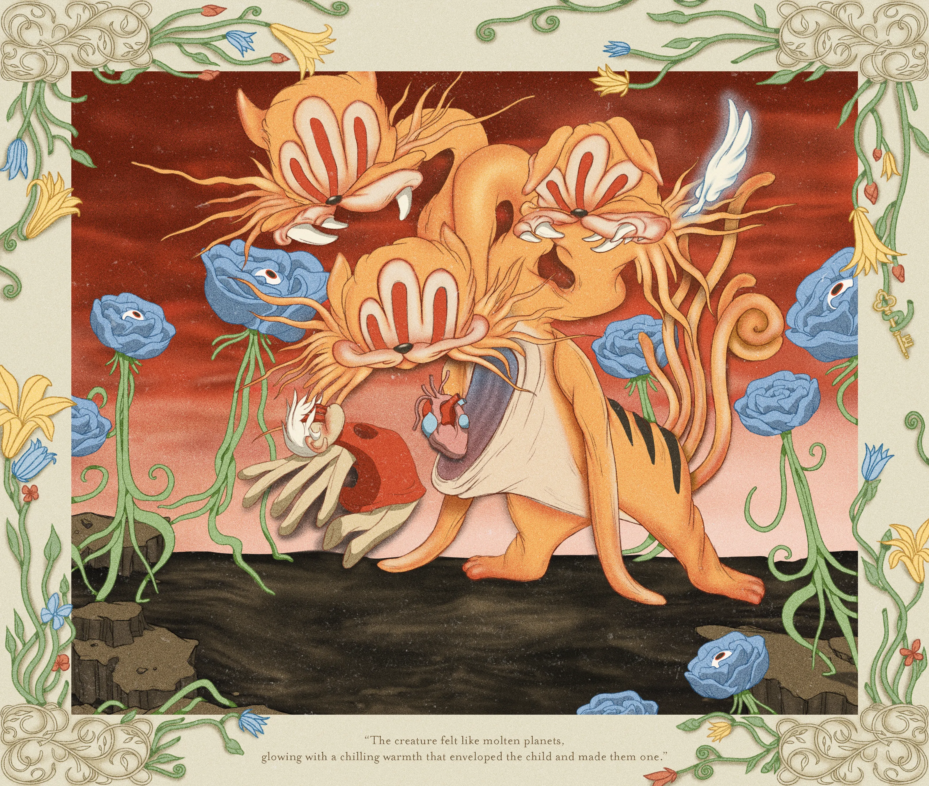 “Perils of Sēsē” is an illustrative generative-meets-hand drawn digital art series by All Seeing Seneca. The artwork pays homage to the aesthetics and structure of storybooks and analog animation techniques, revealing the artist’s take on the generative genre. Seneca tells a new nonlinear, abstract narrative about the reflection of Self.