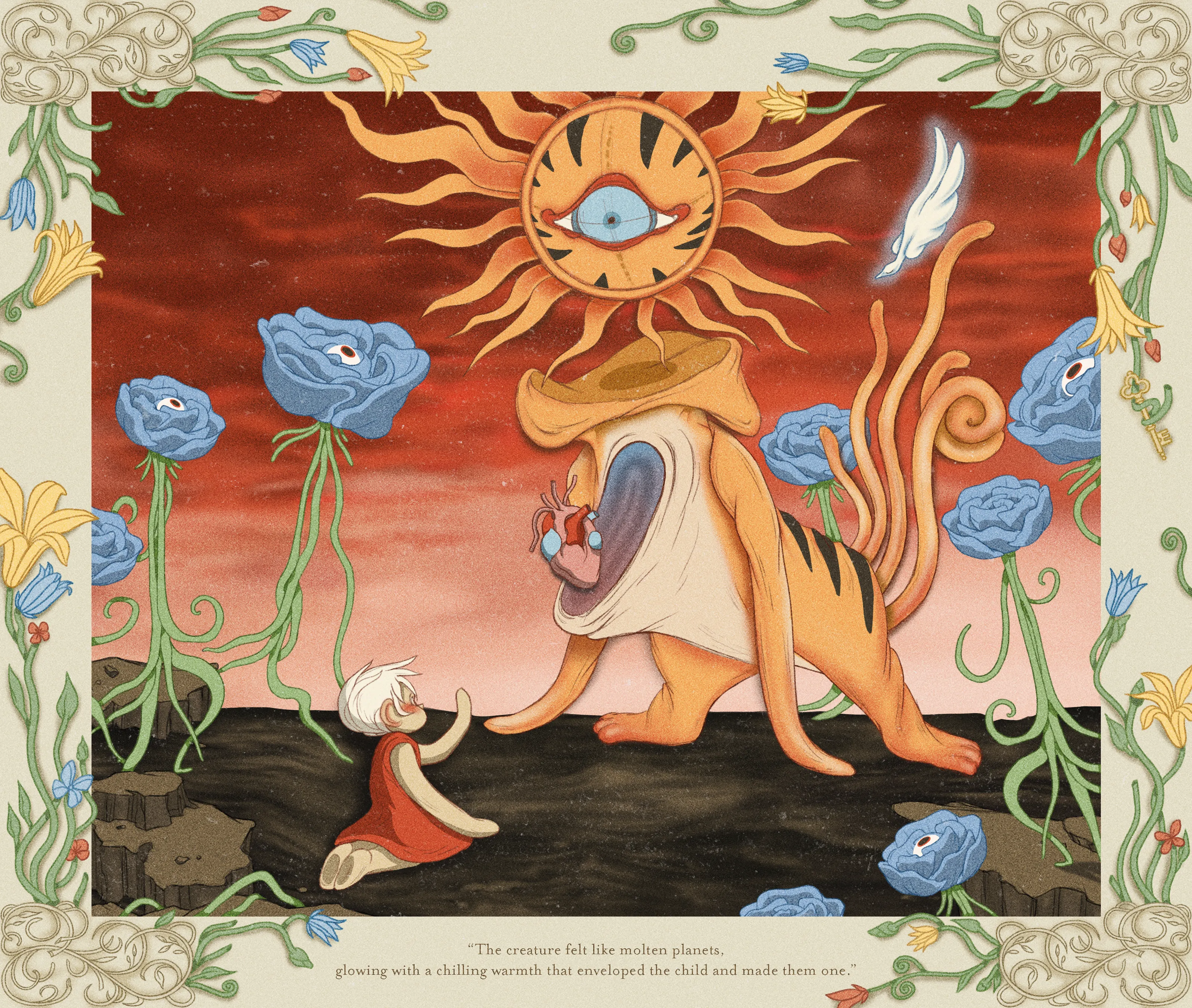 “Perils of Sēsē” is an illustrative generative-meets-hand drawn digital art series by All Seeing Seneca. The artwork pays homage to the aesthetics and structure of storybooks and analog animation techniques, revealing the artist’s take on the generative genre. Seneca tells a new nonlinear, abstract narrative about the reflection of Self.
