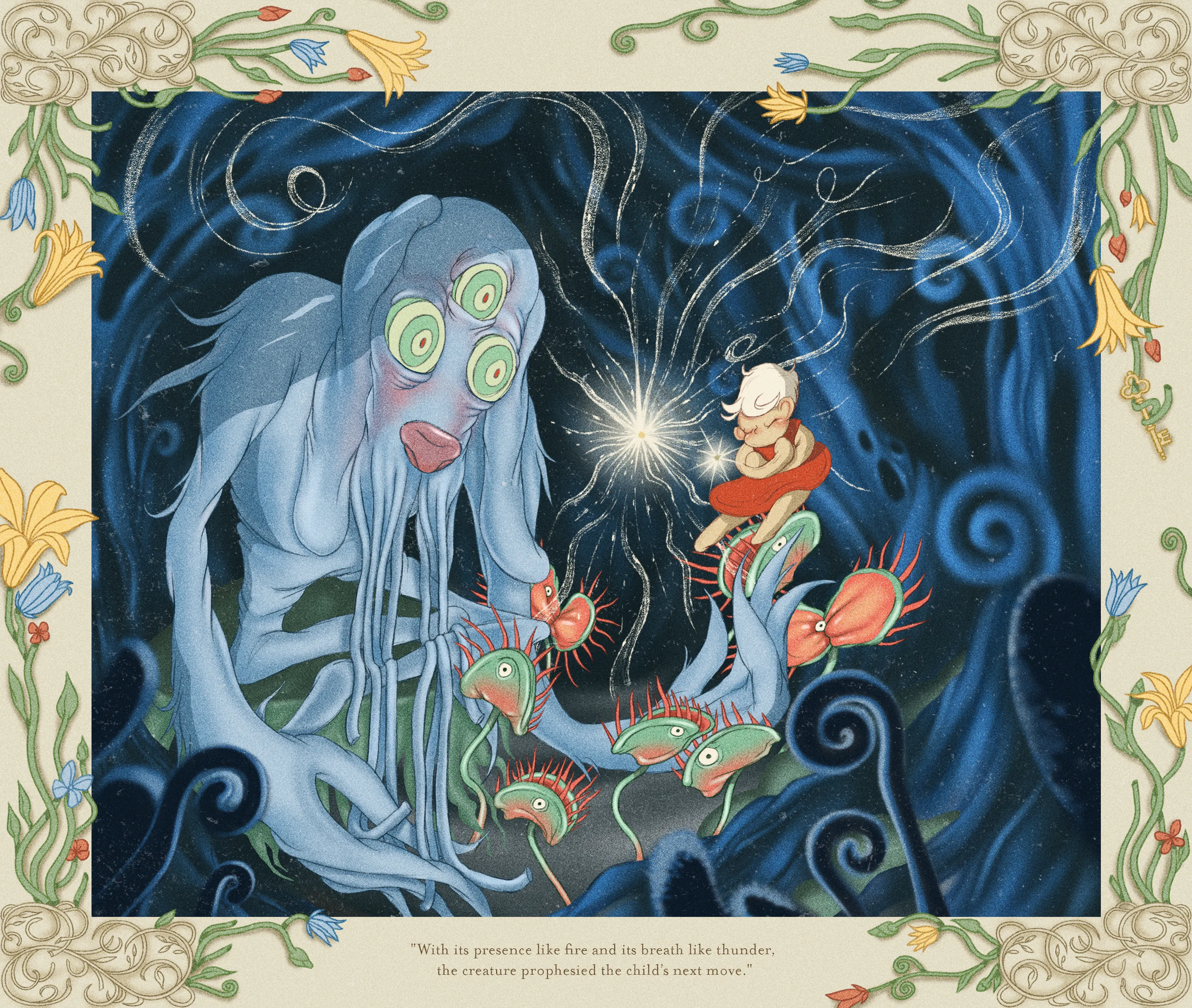 “Perils of Sēsē” is an illustrative generative-meets-hand drawn digital art series by All Seeing Seneca. The artwork pays homage to the aesthetics and structure of storybooks and analog animation techniques, revealing the artist’s take on the generative genre. Seneca tells a new nonlinear, abstract narrative about the reflection of Self.