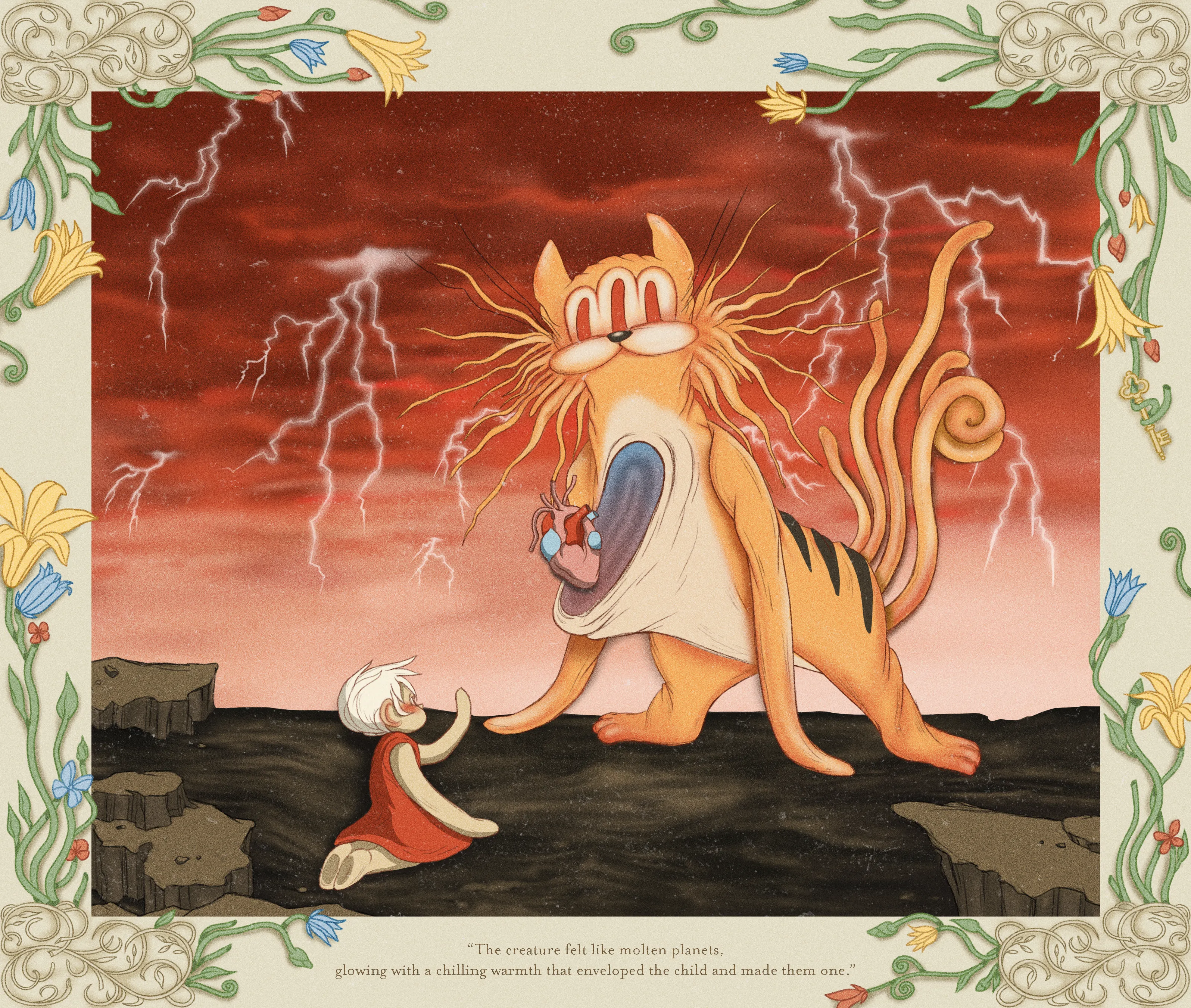 “Perils of Sēsē” is an illustrative generative-meets-hand drawn digital art series by All Seeing Seneca. The artwork pays homage to the aesthetics and structure of storybooks and analog animation techniques, revealing the artist’s take on the generative genre. Seneca tells a new nonlinear, abstract narrative about the reflection of Self.