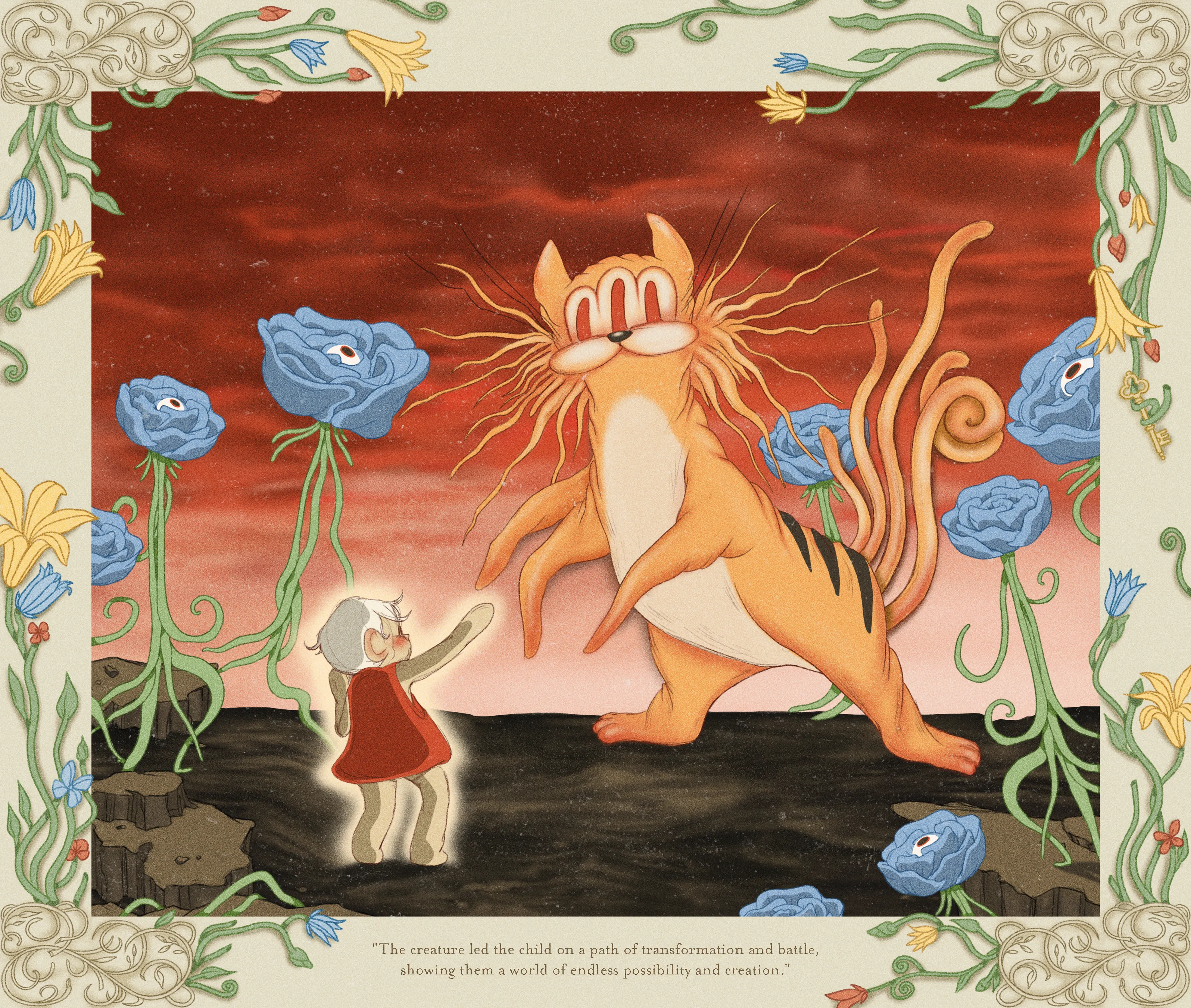 “Perils of Sēsē” is an illustrative generative-meets-hand drawn digital art series by All Seeing Seneca. The artwork pays homage to the aesthetics and structure of storybooks and analog animation techniques, revealing the artist’s take on the generative genre. Seneca tells a new nonlinear, abstract narrative about the reflection of Self.