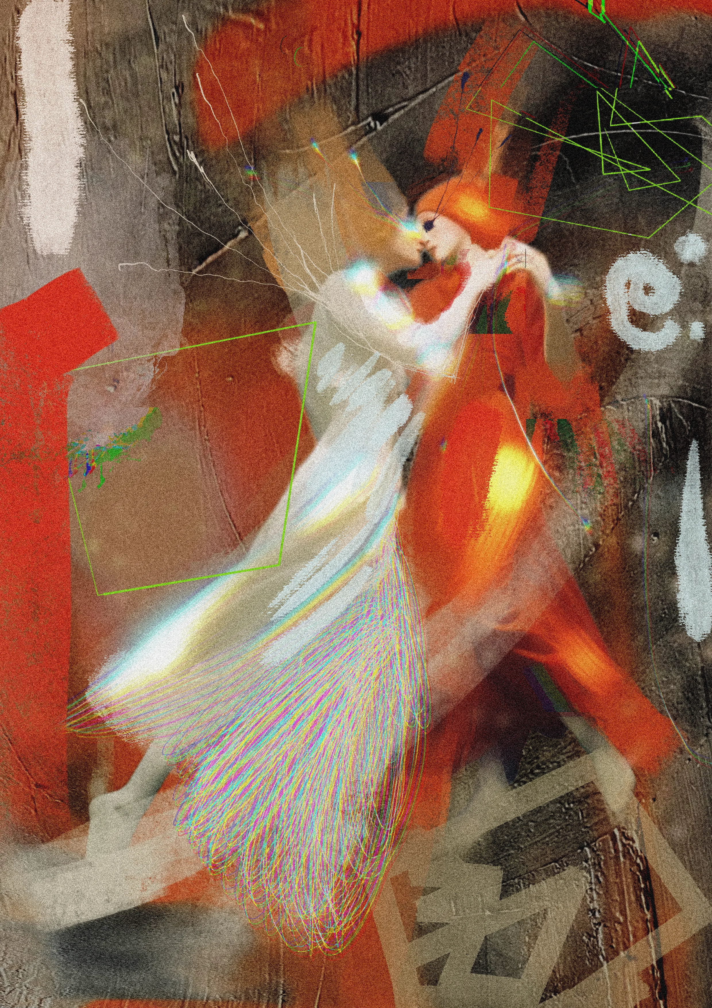 "Life is fragmentary, and the pattern that creativity can offer is not one that is imposed, not something rigid, but rather something which can reveal the intrinsic patterns of that fragmentation. Things are in a perpetual dance, but there is an order. It's not really random at all."

- Jeanette Winterson

(Oil on canvas x ai x digital painting by Rocketgirl)