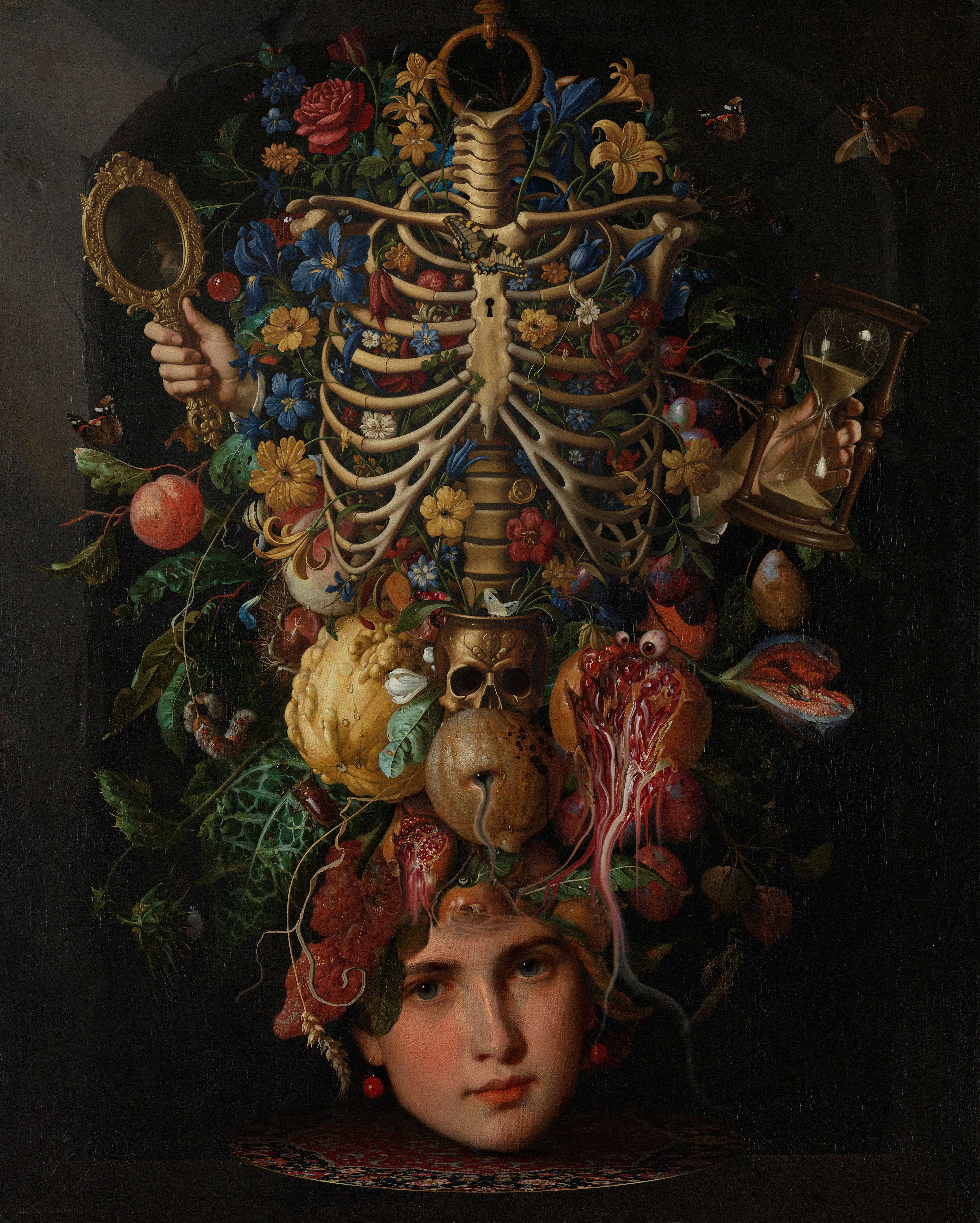 “Ecdysis.” It means the act of shedding an old layer. For me, it’s not only about physical change but also emotional transformation. letting go of something you once protected, even when it hurts.

The inspiration came from how humans try to hide their decay with beauty. We deny time, we deny death, but those things are always there, under our skin. I combined flowers, skeletons, and a human face to show this tension. The contrast between life and death, beauty and ruin, helped me express the quiet sadness that comes with accepting change.

mixed media - digital collage & digital painting 2025