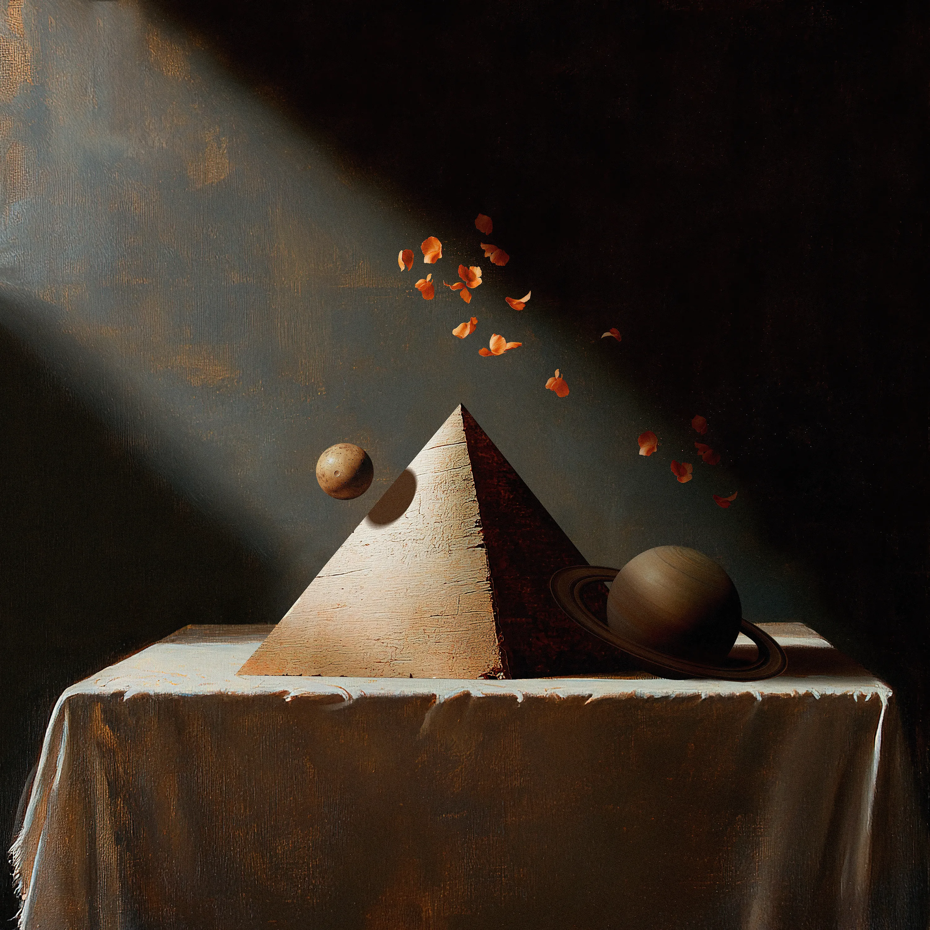 A cosmic reinterpretation of the classic genre of still lifes.

Fran Rodríguez aka lacabezaenlasnubes (spanish for "head in the clouds") is a digital artist based in Spain. He is famously known for his striking images depicting his interpretation of humanity’s place in the universe. Fran’s work is deeply inspired by his early fondness of surrealism and psychedelia. In his 20 year career, he has worked with bands such as Weezer, Tame Impala and Tycho creating visual elements for their concerts and albums and his work is exhibited and sold all over the world.