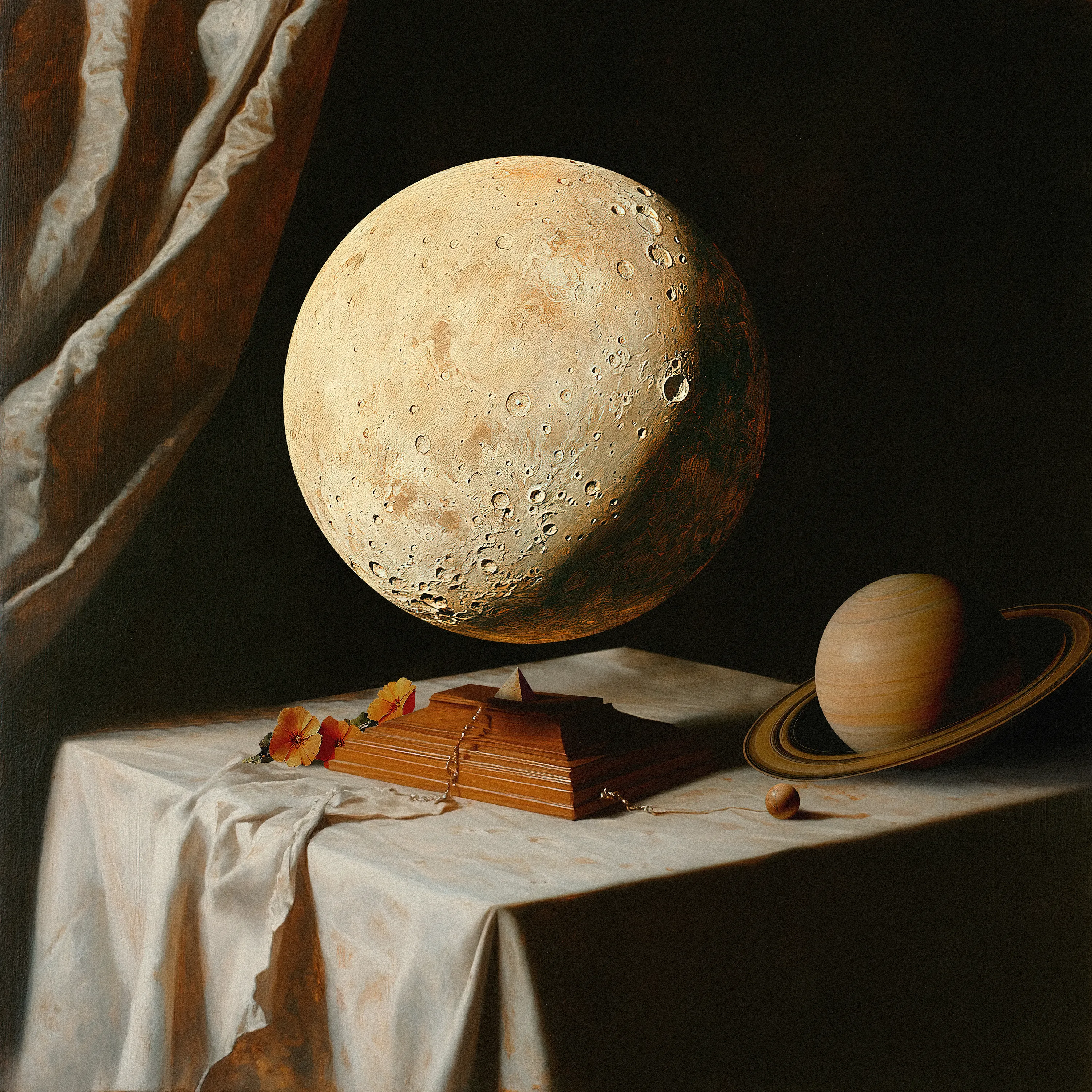 A cosmic reinterpretation of the classic genre of still lifes.

Fran Rodríguez aka lacabezaenlasnubes (spanish for "head in the clouds") is a digital artist based in Spain. He is famously known for his striking images depicting his interpretation of humanity’s place in the universe. Fran’s work is deeply inspired by his early fondness of surrealism and psychedelia. In his 20 year career, he has worked with bands such as Weezer, Tame Impala and Tycho creating visual elements for their concerts and albums and his work is exhibited and sold all over the world.