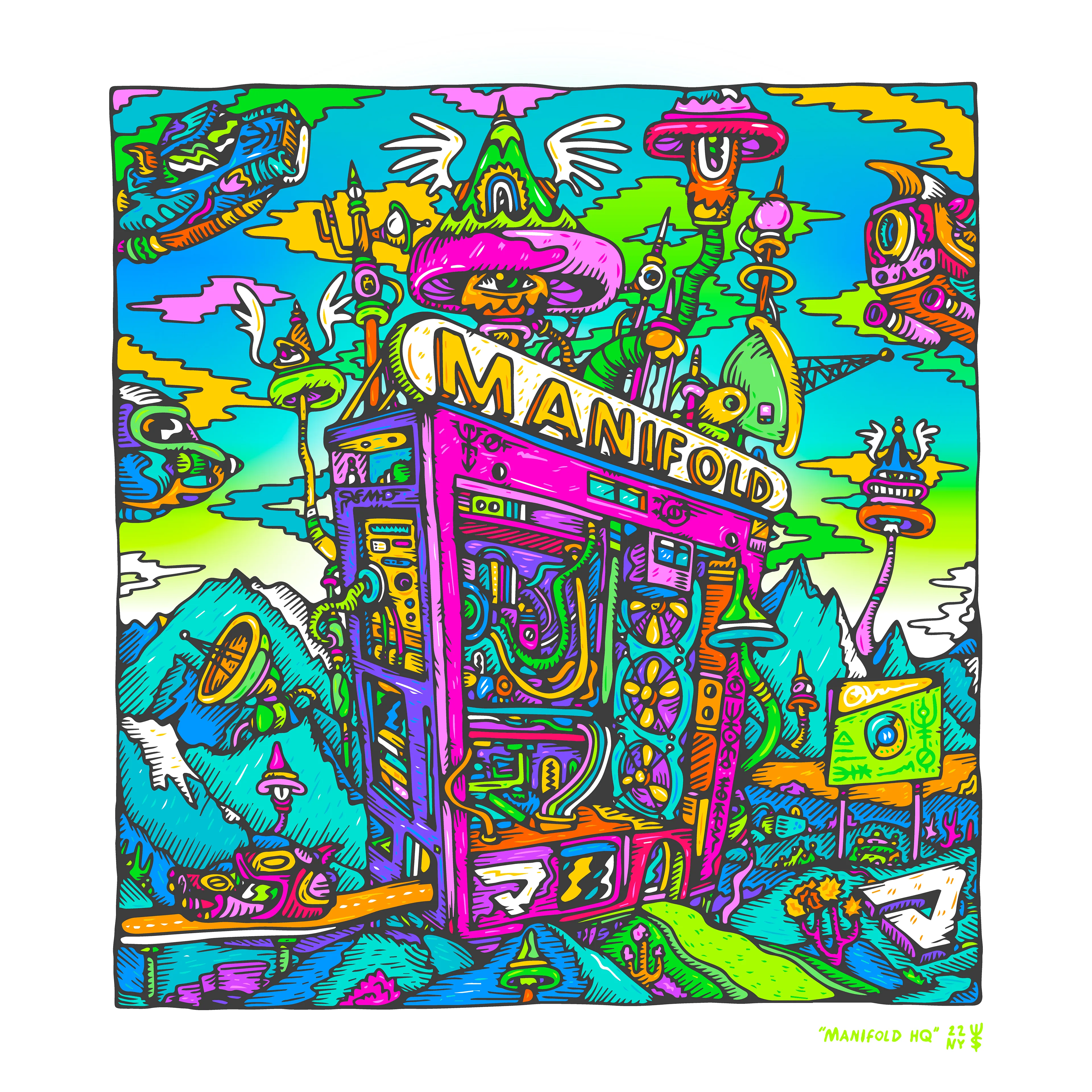A celebration of Manifold, and their endless support for artists. Buyer may redeem the original physical illustration.