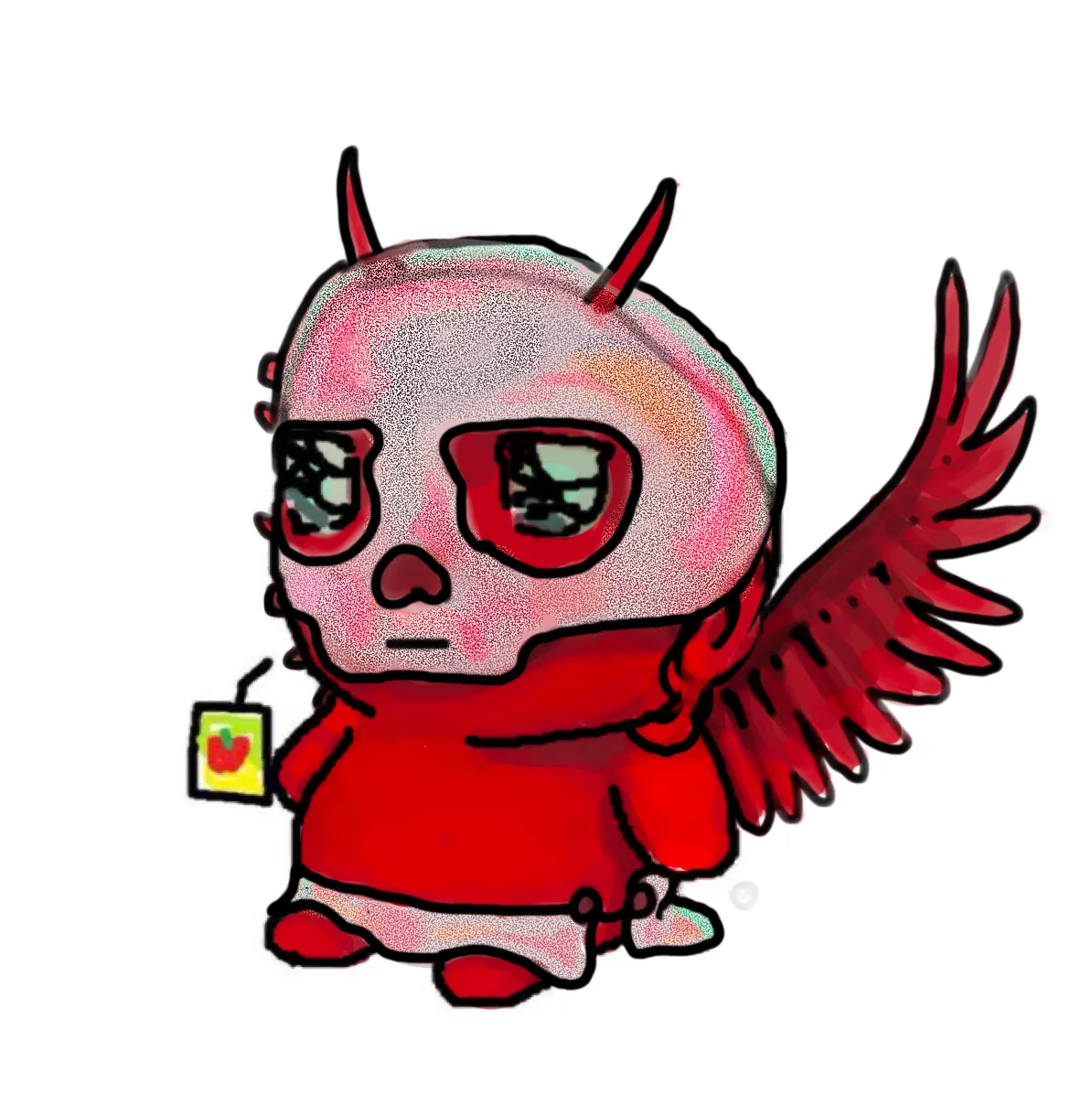 Look at him with giant red wings sippin thru his glitched skull, such a lil powerful sipper *sip*