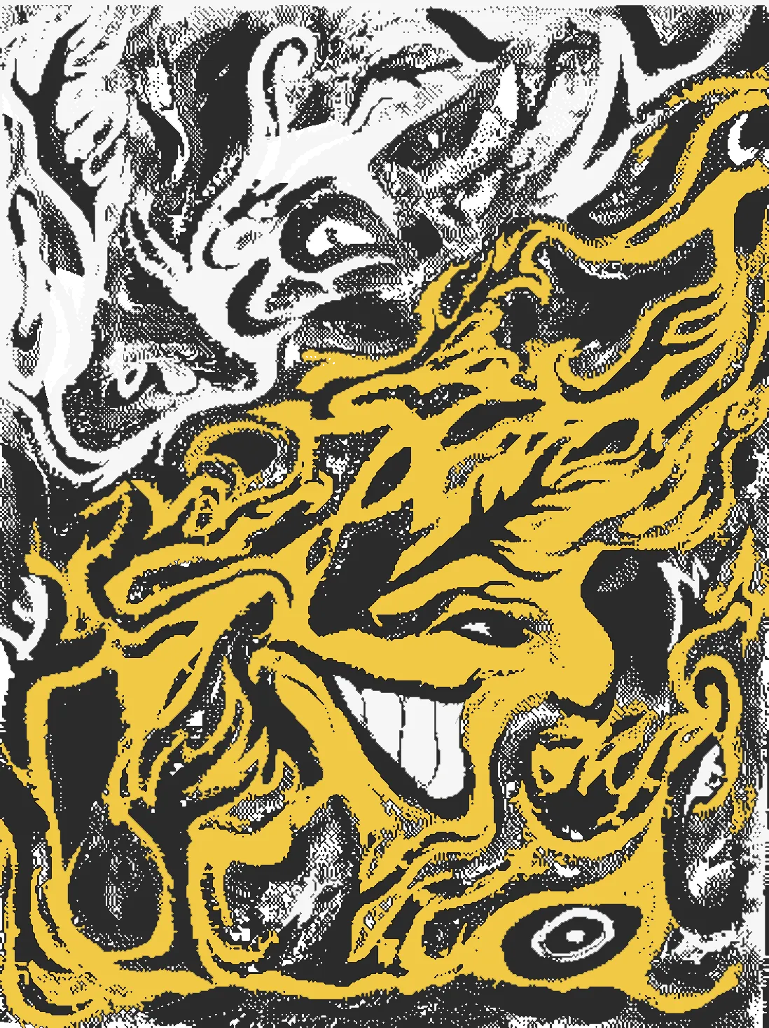 Multiple digital variations of a single acrylic painting.