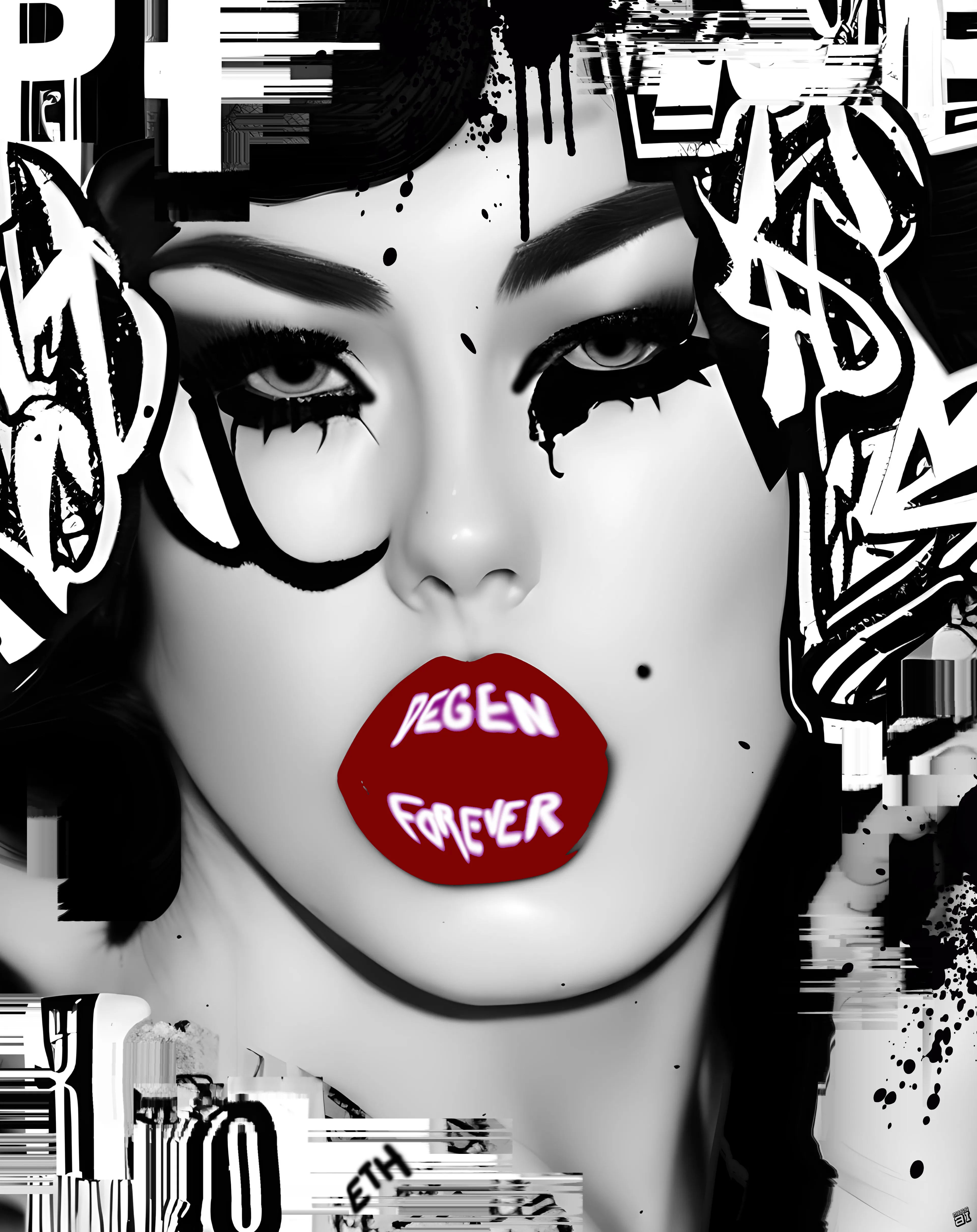 Buckle up, crypto connoisseurs and blockchain buccaneers, the "CRYPTO PIN-UPS" collection is here! This isn't just a series of digital delicacies; it's a full-on cultural cyclone that's ripping through the art world like a hash rate hurricane. 

Miss AL Simpson has captured the essence of the degen spirit – that relentless pursuit of the non-conformist, the HODLing heart of the blockchain rebel. These glitch-goddess pop art NFTs are not mere JPEGs to be flipped for a quick gain; they're your flag in the virtual ground of the metaverse, a declaration that you're not just riding the crypto wave, you ARE the wave.

Every stroke of digital brush and pixelated glitch in the "CRYPTO PIN-UPS" is a story of defiance against the traditional, a manifesto of the movement that's shaking the foundations of finance and art itself. They are the chronicles of blockchain battles, the sultry smiles of Satoshi's dreams, and the gaze of Ethereum's promise, all wrapped in a package that screams 'decentralize me'.

In the labyrinth of ledger lines and the rave of the crypto rush, these pin-ups are the siren songs, luring the true degens to the deeper waters of high art and higher stakes. To hold one is to hold a piece of the blockchain itself, a shard of the code that is the beating heart of our digital dawn.

So, are you in, or are you out? Are you ready to stake your claim with the "CRYPTO PIN-UPS", to embed your essence in the immutable ledger of art history? 

Collect your own "CRYPTO PIN-UP" and hodl her closely...