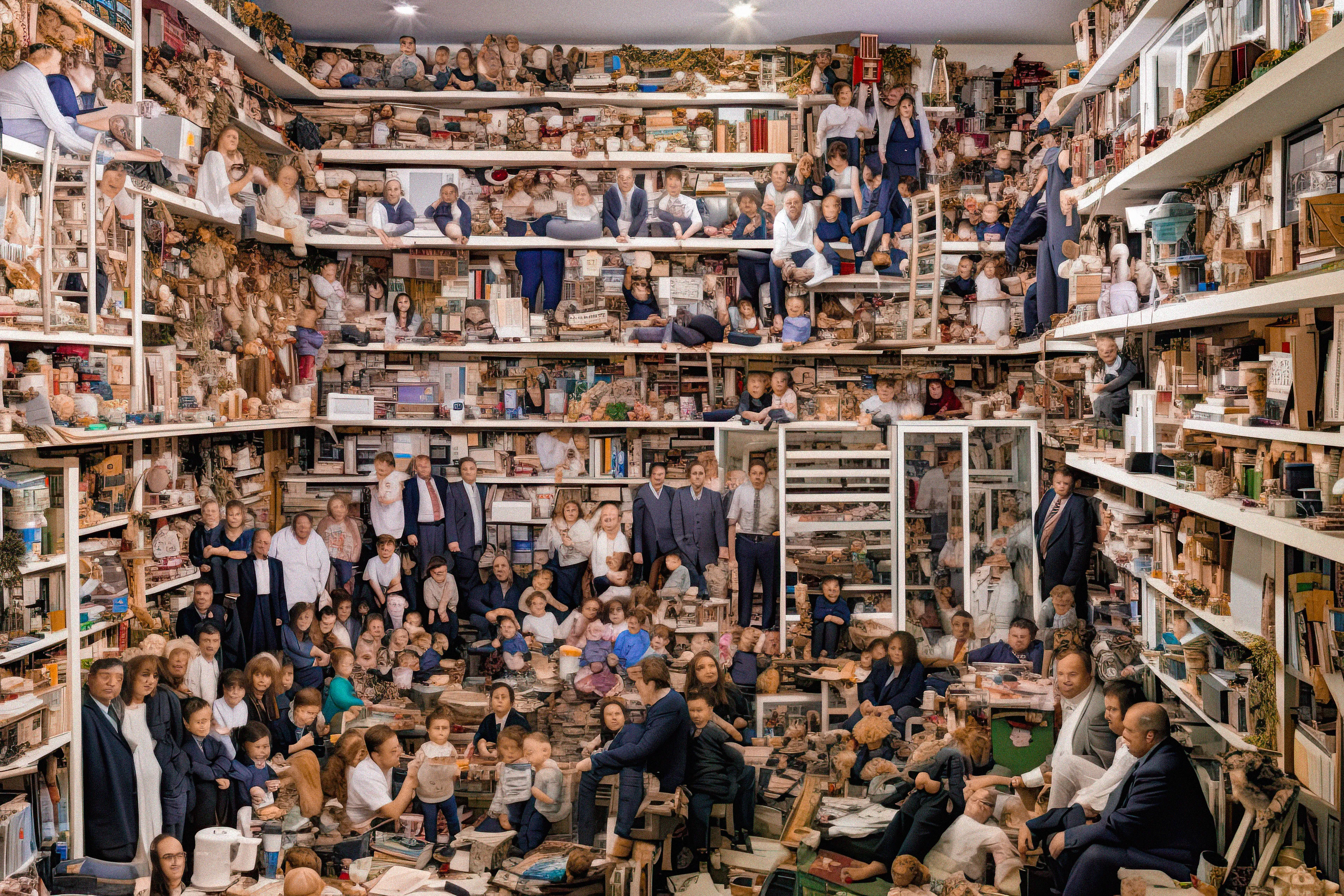 "Overpopulated Symphonies" is a collection of AI post-photography that immerses viewers in a commentary on the contemporary human condition. Through sprawling images of densely populated urban landscapes and human gatherings, the collection reduces individuals to minuscule points, forming an overwhelming sea of indistinguishable dots.

Beyond the literal portrayal of overpopulation, this collection utilizes the metaphor of crowd density as an analogy for the inundation of information in our modern era. It poses questions about identity, individuality, and the struggles faced by the human mind in processing and prioritizing the relentless surge of data we encounter daily. The figures in these photographs transcend mere physical bodies; they represent thoughts, ideas, and information, all vying for recognition and space within the confines of our mental landscapes. With humans depicted as dots in a chaotic neural network, these artworks serve as an allegory for the phenomenon of information overload.

The title "Overpopulated Symphonies" intends to evoke the intricate and often overwhelming nature of our current reality. "Overpopulated" alludes to the physical density of human gatherings depicted in the collection, but also metaphorically refers to the overflow of information and ideas that bombard us incessantly. The term "Symphonies" suggests a sense of harmony and order, offering an optimistic counterpoint to the chaos portrayed. It hints at the potential for synchronicity to arise from apparent disarray.