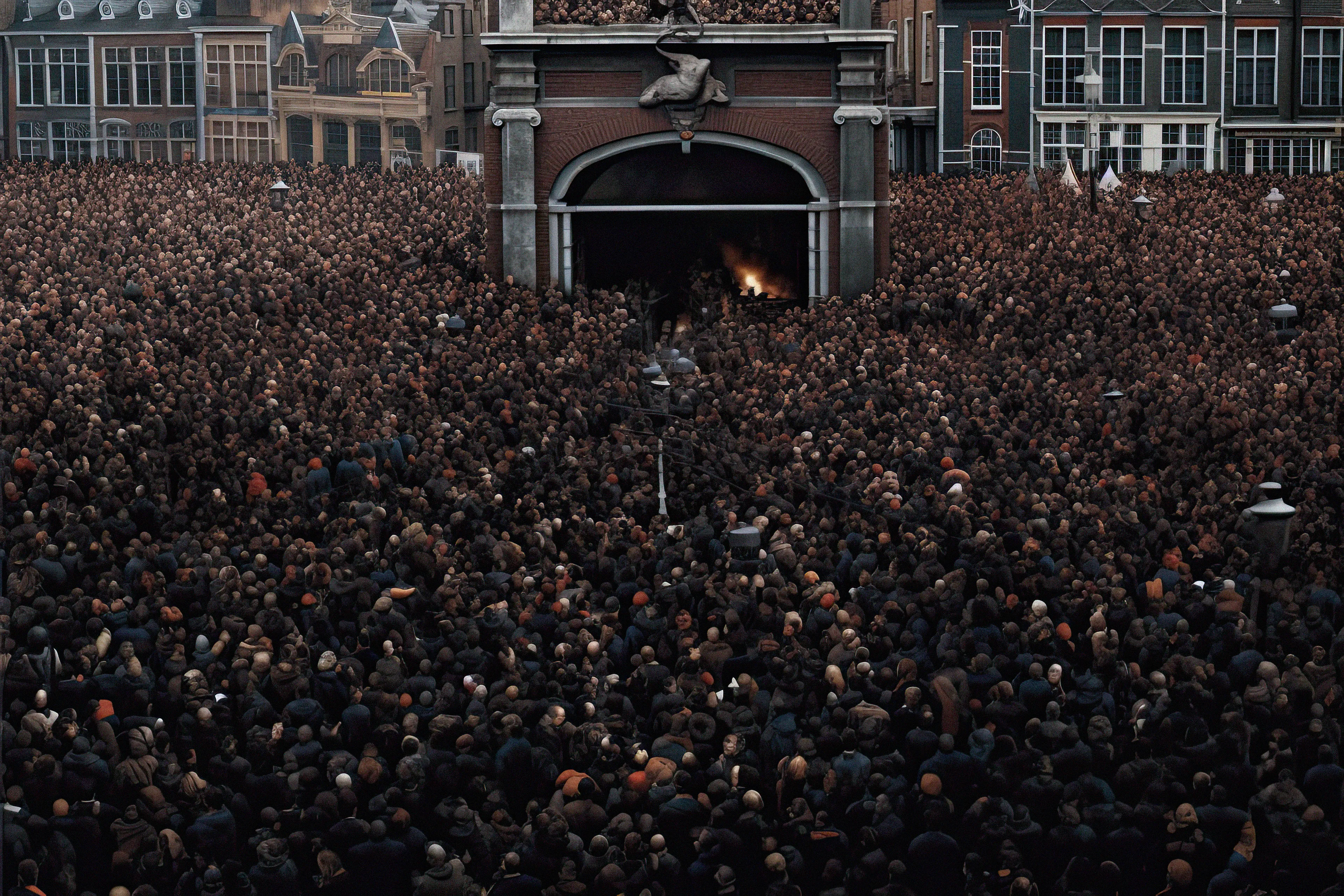 "Overpopulated Symphonies" is a collection of AI post-photography that immerses viewers in a commentary on the contemporary human condition. Through sprawling images of densely populated urban landscapes and human gatherings, the collection reduces individuals to minuscule points, forming an overwhelming sea of indistinguishable dots.

Beyond the literal portrayal of overpopulation, this collection utilizes the metaphor of crowd density as an analogy for the inundation of information in our modern era. It poses questions about identity, individuality, and the struggles faced by the human mind in processing and prioritizing the relentless surge of data we encounter daily. The figures in these photographs transcend mere physical bodies; they represent thoughts, ideas, and information, all vying for recognition and space within the confines of our mental landscapes. With humans depicted as dots in a chaotic neural network, these artworks serve as an allegory for the phenomenon of information overload.

The title "Overpopulated Symphonies" intends to evoke the intricate and often overwhelming nature of our current reality. "Overpopulated" alludes to the physical density of human gatherings depicted in the collection, but also metaphorically refers to the overflow of information and ideas that bombard us incessantly. The term "Symphonies" suggests a sense of harmony and order, offering an optimistic counterpoint to the chaos portrayed. It hints at the potential for synchronicity to arise from apparent disarray.
