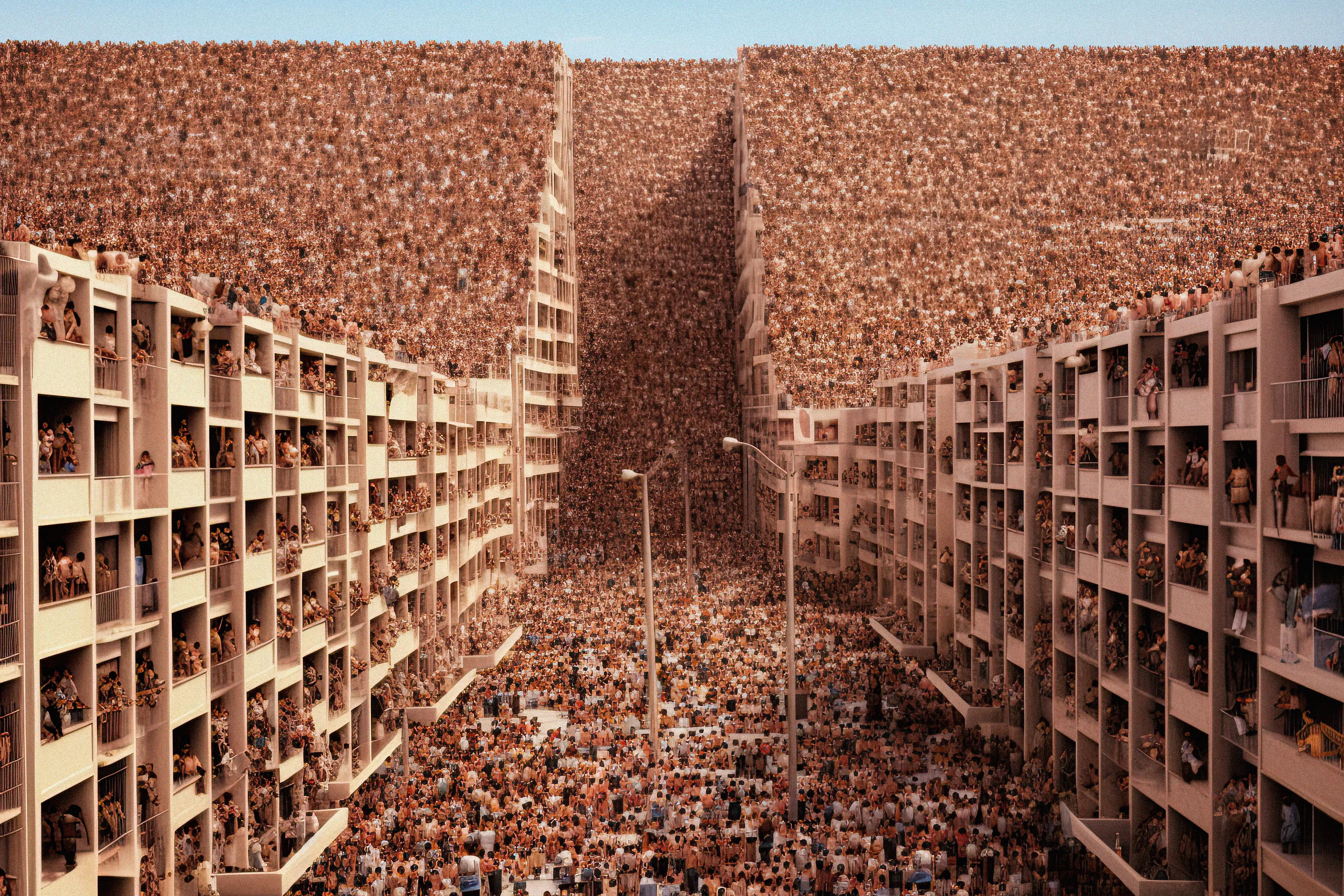 "Overpopulated Symphonies" is a collection of AI post-photography that immerses viewers in a commentary on the contemporary human condition. Through sprawling images of densely populated urban landscapes and human gatherings, the collection reduces individuals to minuscule points, forming an overwhelming sea of indistinguishable dots.

Beyond the literal portrayal of overpopulation, this collection utilizes the metaphor of crowd density as an analogy for the inundation of information in our modern era. It poses questions about identity, individuality, and the struggles faced by the human mind in processing and prioritizing the relentless surge of data we encounter daily. The figures in these photographs transcend mere physical bodies; they represent thoughts, ideas, and information, all vying for recognition and space within the confines of our mental landscapes. With humans depicted as dots in a chaotic neural network, these artworks serve as an allegory for the phenomenon of information overload.

The title "Overpopulated Symphonies" intends to evoke the intricate and often overwhelming nature of our current reality. "Overpopulated" alludes to the physical density of human gatherings depicted in the collection, but also metaphorically refers to the overflow of information and ideas that bombard us incessantly. The term "Symphonies" suggests a sense of harmony and order, offering an optimistic counterpoint to the chaos portrayed. It hints at the potential for synchronicity to arise from apparent disarray.