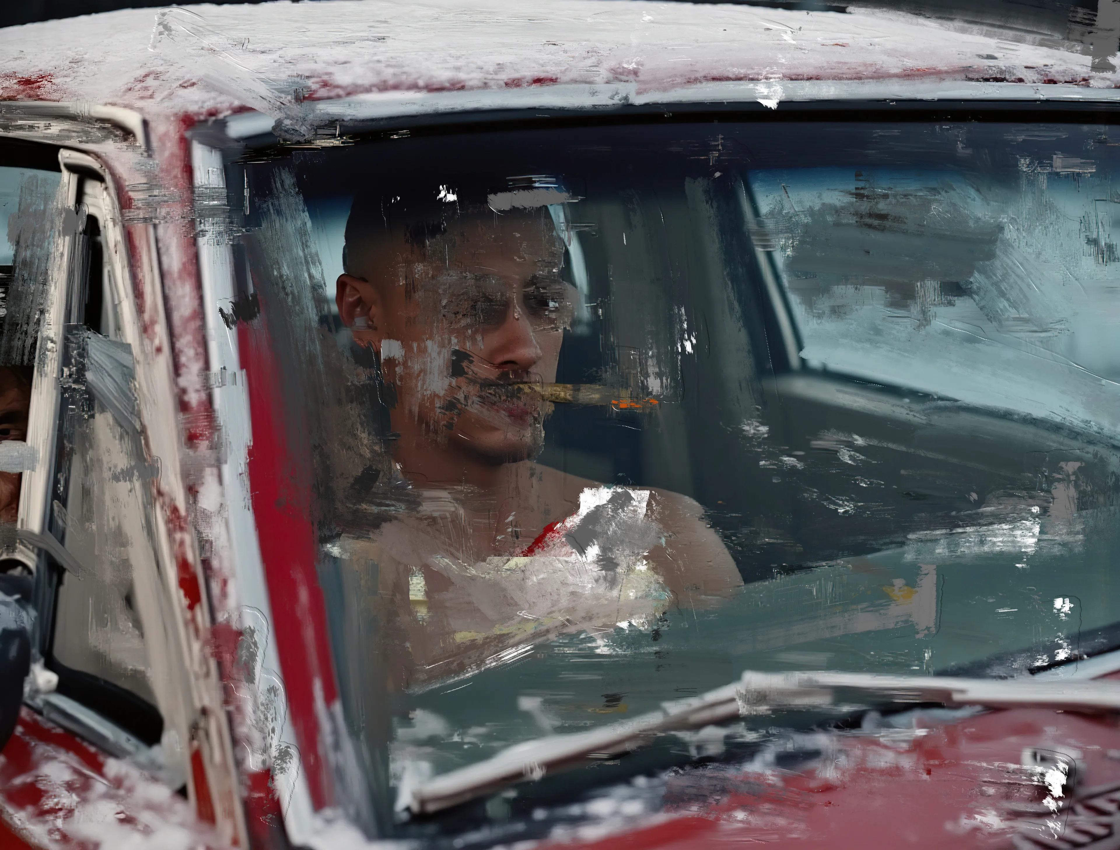 A match flickers inside the steel box,
Smoke curling like whispered regrets.
The frost on the glass hides nothing,
Except the eyes that refuse to blink.

Knuckles tap the wheel,
Cracks spreading across bare skin,
And the silence chokes harder
Than the half-lit cigarette.

Outside, the snow keeps falling,
Covering the wreckage of yesterday,
While the engine idles—
A heartbeat no one’s listening for.