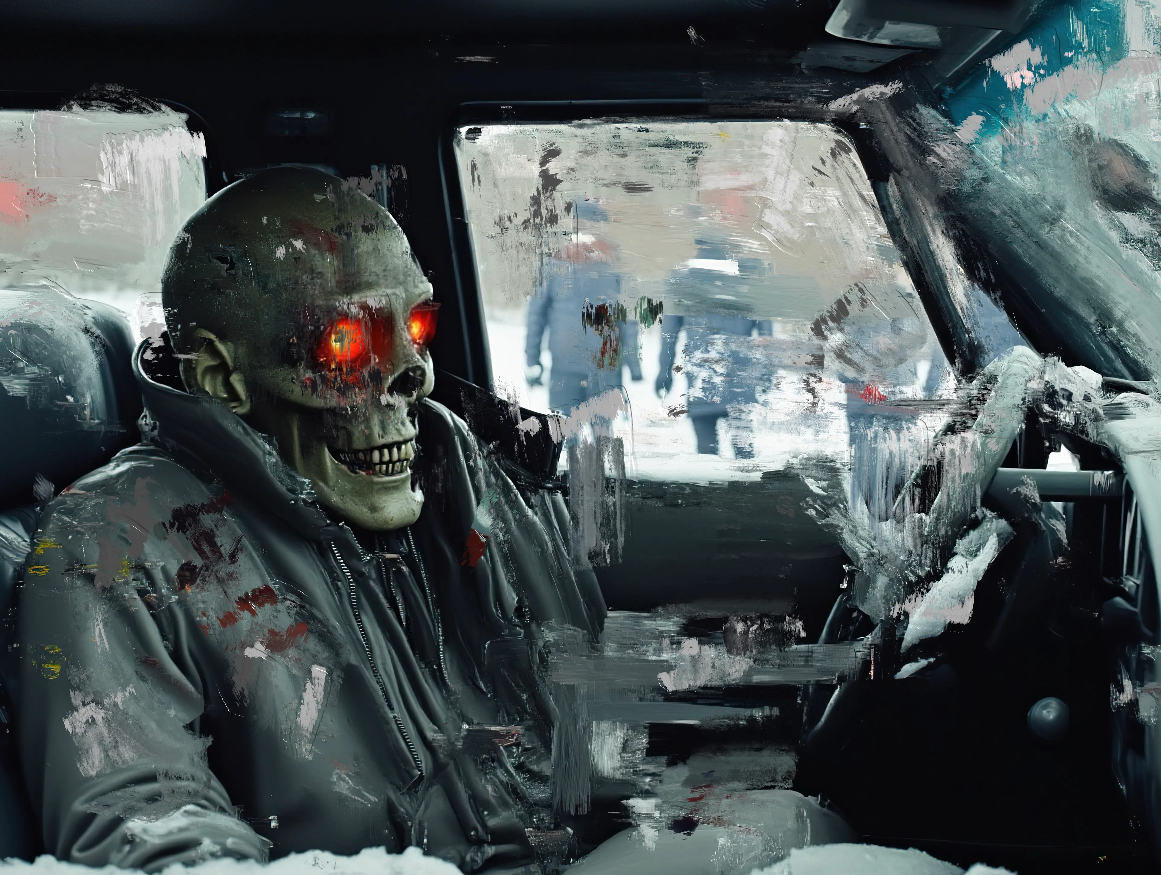 Metal veins, cold and hollow,
Eyes lit like the last fire in a frozen town.
The wheel spins forward—
Where does the road go
When the flesh is gone?

A faint hum of circuits,
Wind through shattered glass,
And somewhere behind it all,
A laugh that no one hears.