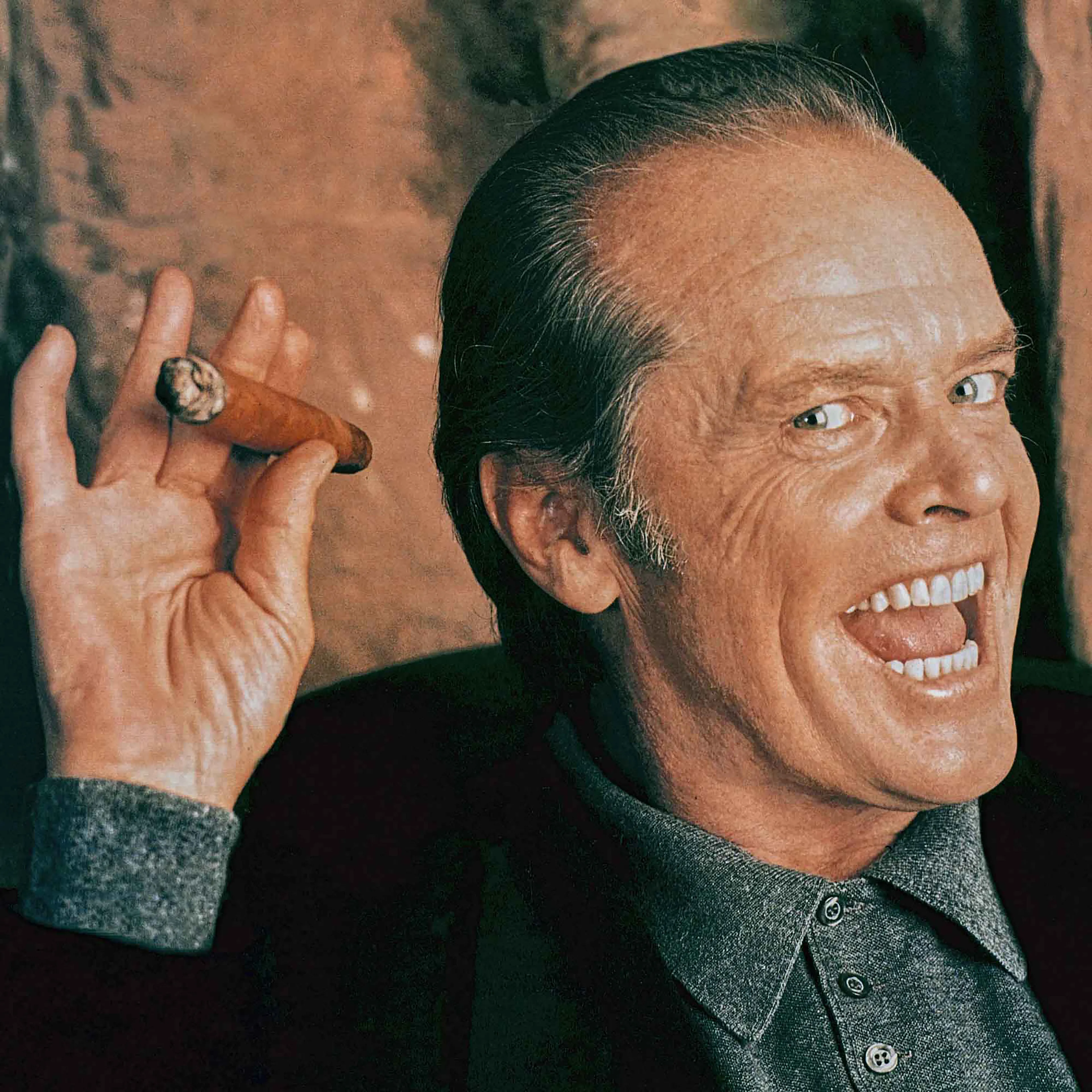 Jack Nicholson, 1995 for Cigar Aficionado

Photographed at his modest eight-room house that sits atop a mountain overlooking the evening lights of Beverly Hills. 

Jack was more interested this night in sharing with us his exquisite taste in art, literature and furniture rather than doing the photo shoot for his friend, Marvin Shanken, publisher of Cigar Aficionado. "I read a lot. I may not be an expert on a given subject, but I can hold a conversation on just about anything," he teasingly boasts. Nicholson demonstrated he is a freethinking, rebellious Hollywood legend, making so much money per film that it’s breathtaking.

—-----------------
Collector Bonuses:

The winning collector of this 1-of-1 auctioned NFT will be eligible to receive a signed and dated museum-quality archival print that’s either 28x28 inches or 23x28 inches, depending on the cropping. The print will be shipped in a tube, along with a signed, dated and titled Certificate of Authenticity. 

The winning collector will also be eligible to receive a special bonus NFT from the artist that will be airdropped within 96 hours or more after winning this piece. 

*For shipment of the physical print, please allow 6-8 weeks for delivery.