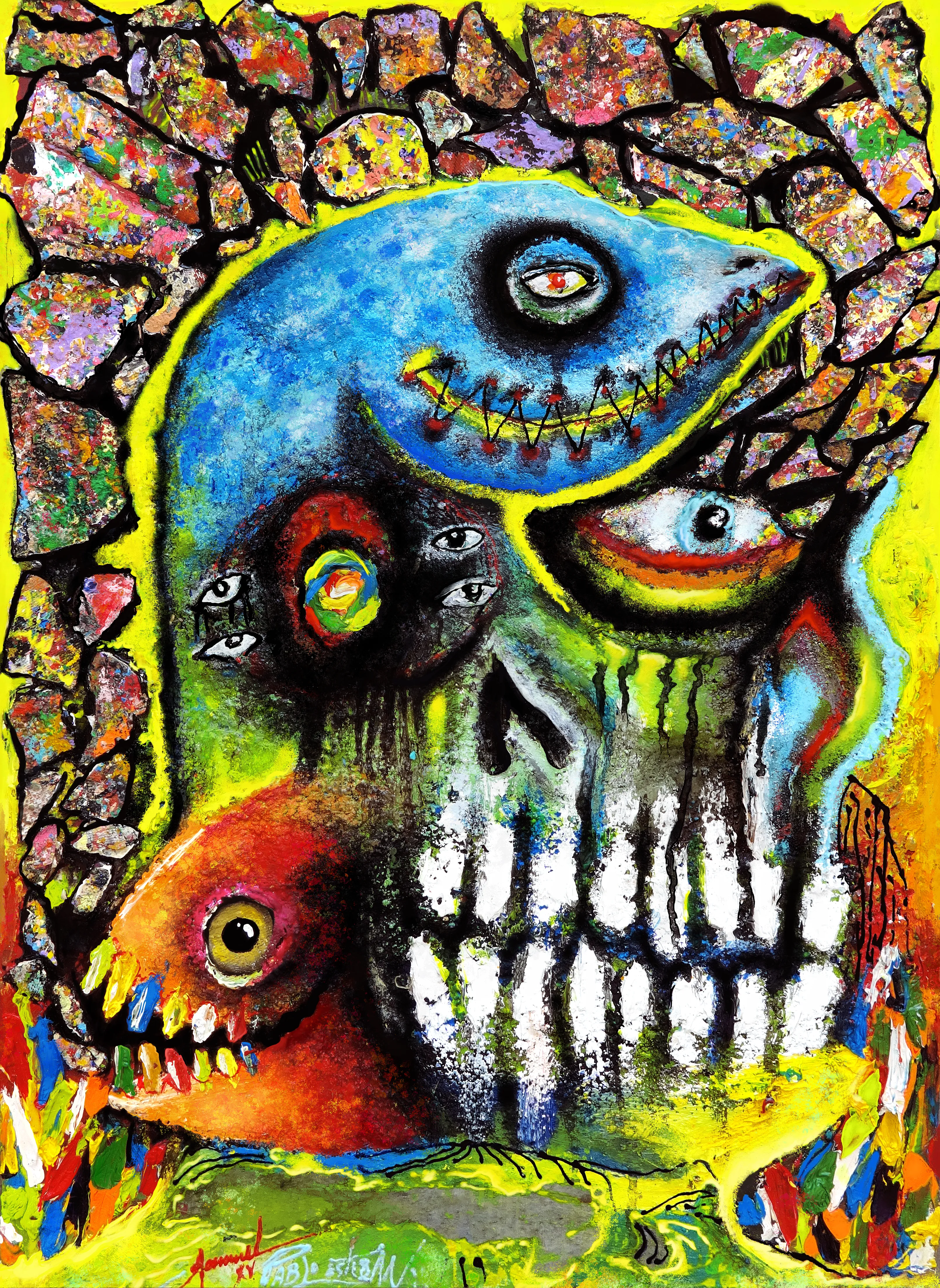 This work has been created by Oaxacan artists Thundersteel and REY.

Rommel (Thundersteel) and Pablo (REY) became friends in 2011 and founded the Oaxacan 'Movimiento Los Monstruos' art group, which strived to fuse Oaxacan art with a more contemporary and expressive visual language, all based on raw emotion and fascination for human psychology.

This NFT is called "MANIMAL" and is the artists' representation of death, dying, and the unification of body, soul, and nature.
