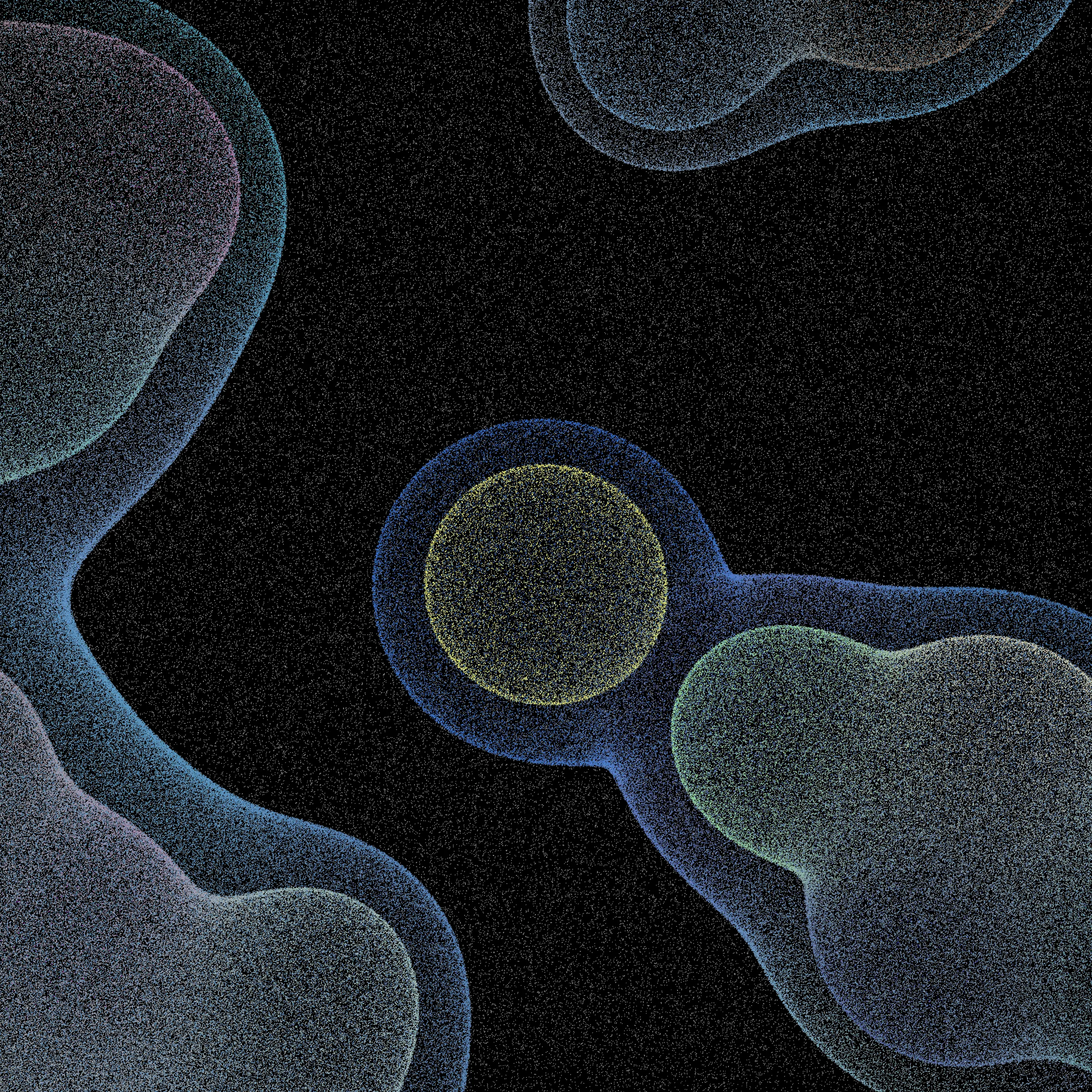 From the "Distance Fields" Series. Generative drawings made of millions of particles positioned to satisfy arbitrary distance rules.