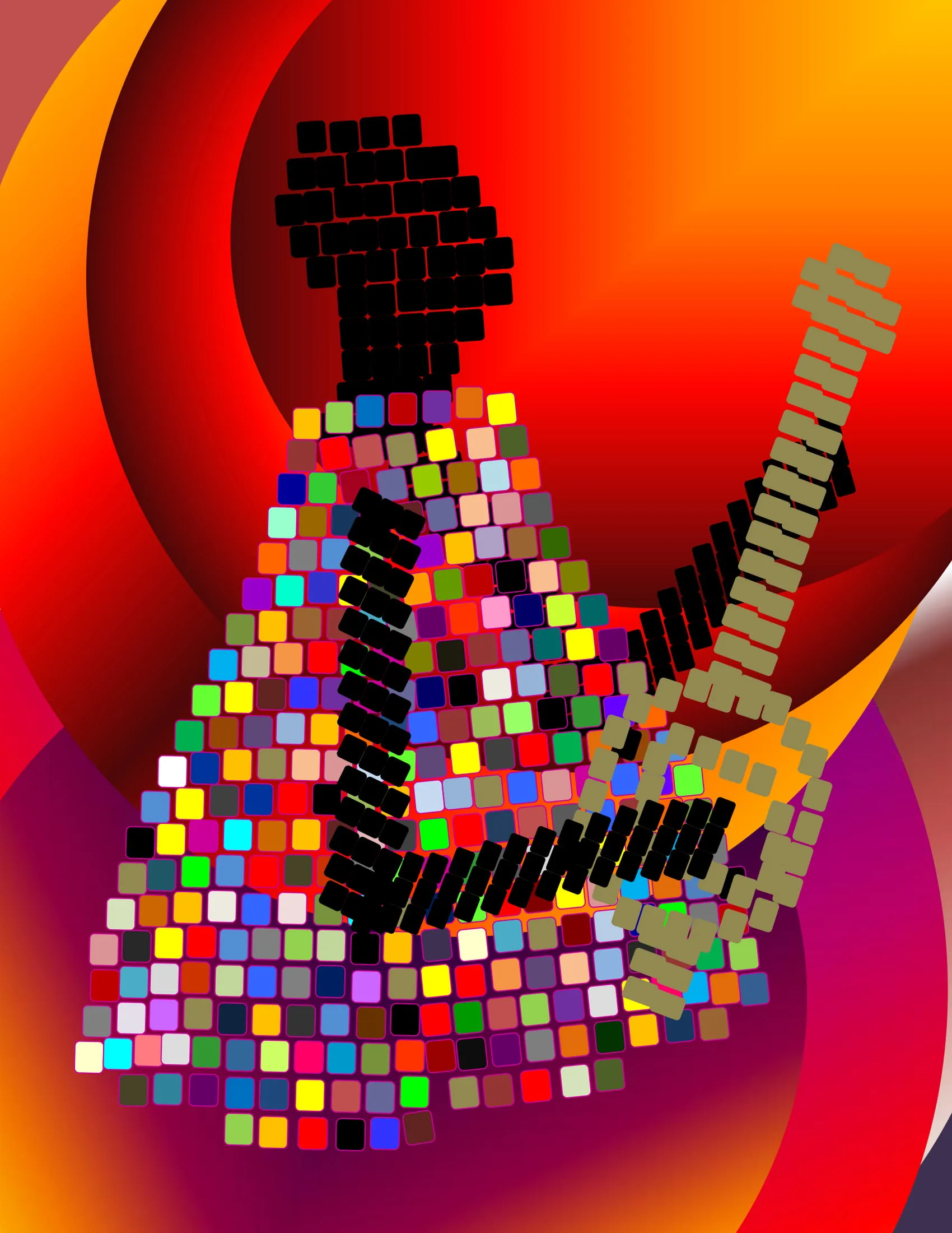 Grumi is an indigenous guitar made and used by some tribes in Africa. This artwork celebrates music.