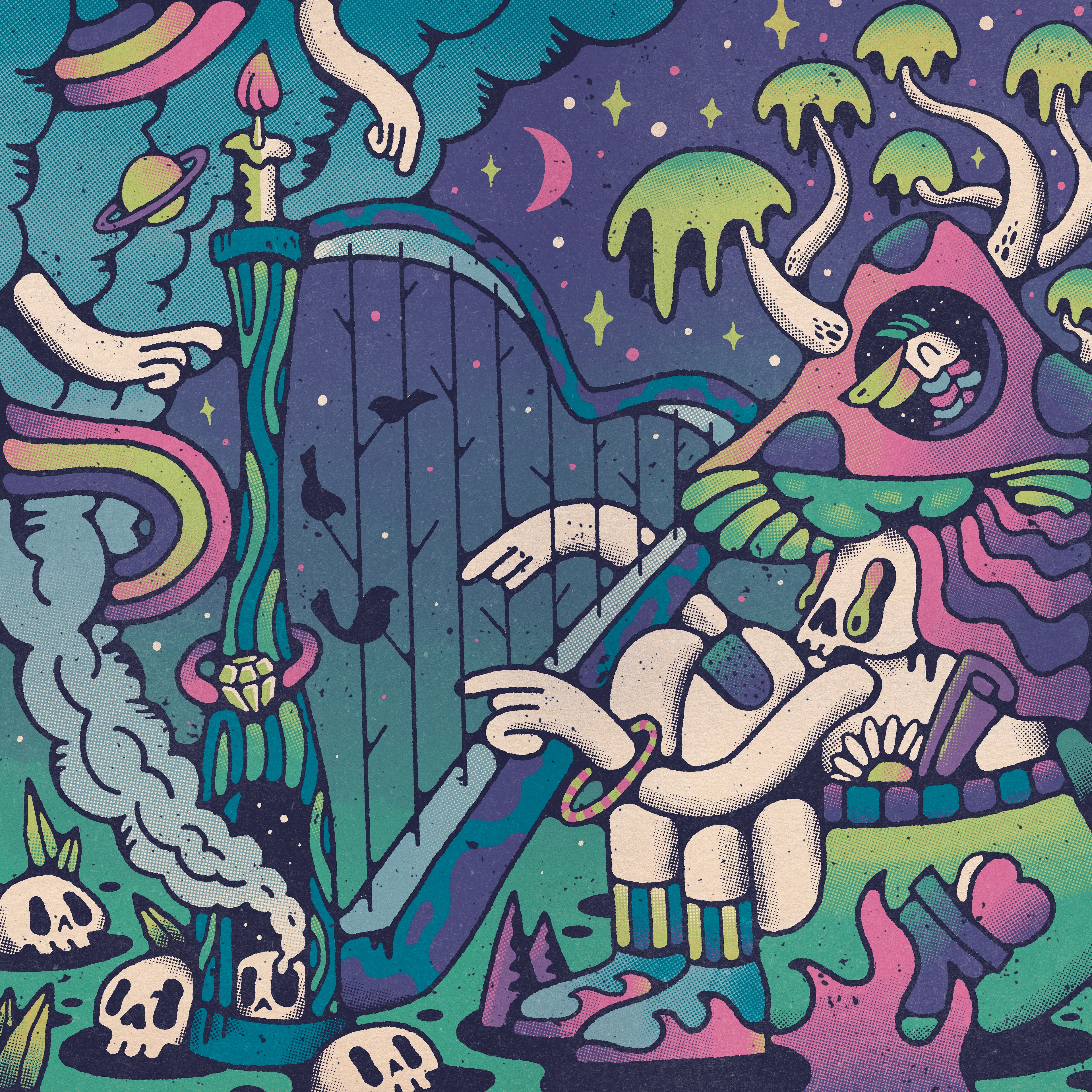 " We are singing together, under the moonlight"

2nd Artwork in The Shroomsical Collection
5000x5000 pixel | JPEG
June 2022