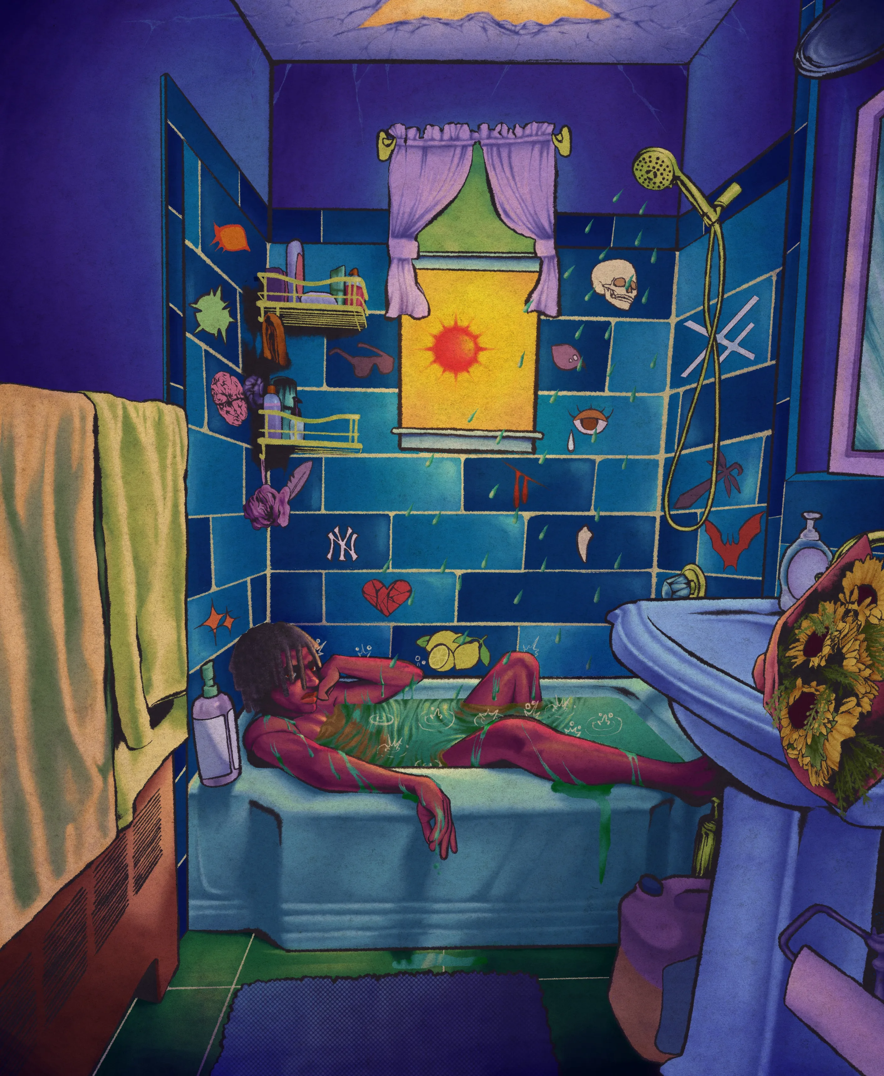 *All the days are bleeding together. It feels like I’ve been in this shower for days and I’m not even enjoying my time here. At this point I’m just stewing in what started as another cold shower.*

Silky Sammy is an illustrator and animator based in New York, his work focuses on sharing his experiences and inner feelings. He works in digital mediums and uses pop culture, creating original characters and his likeness in his art to express himself and build his vision.