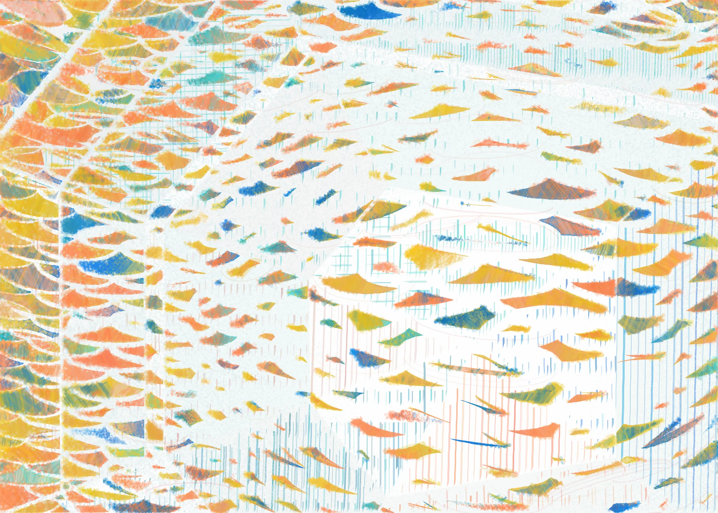 **Drifting Dreams** is a generative art system that captures bittersweet moments along journeys to dreams.

You can feel the river rushing, the wind screaming, and thunder lighting up the sky: the storm is about to take over. But if you look closer, it is also a wonderland filled with dazzling rainbows, comforting warmth, and hope.

It is a journey worth remembering.
