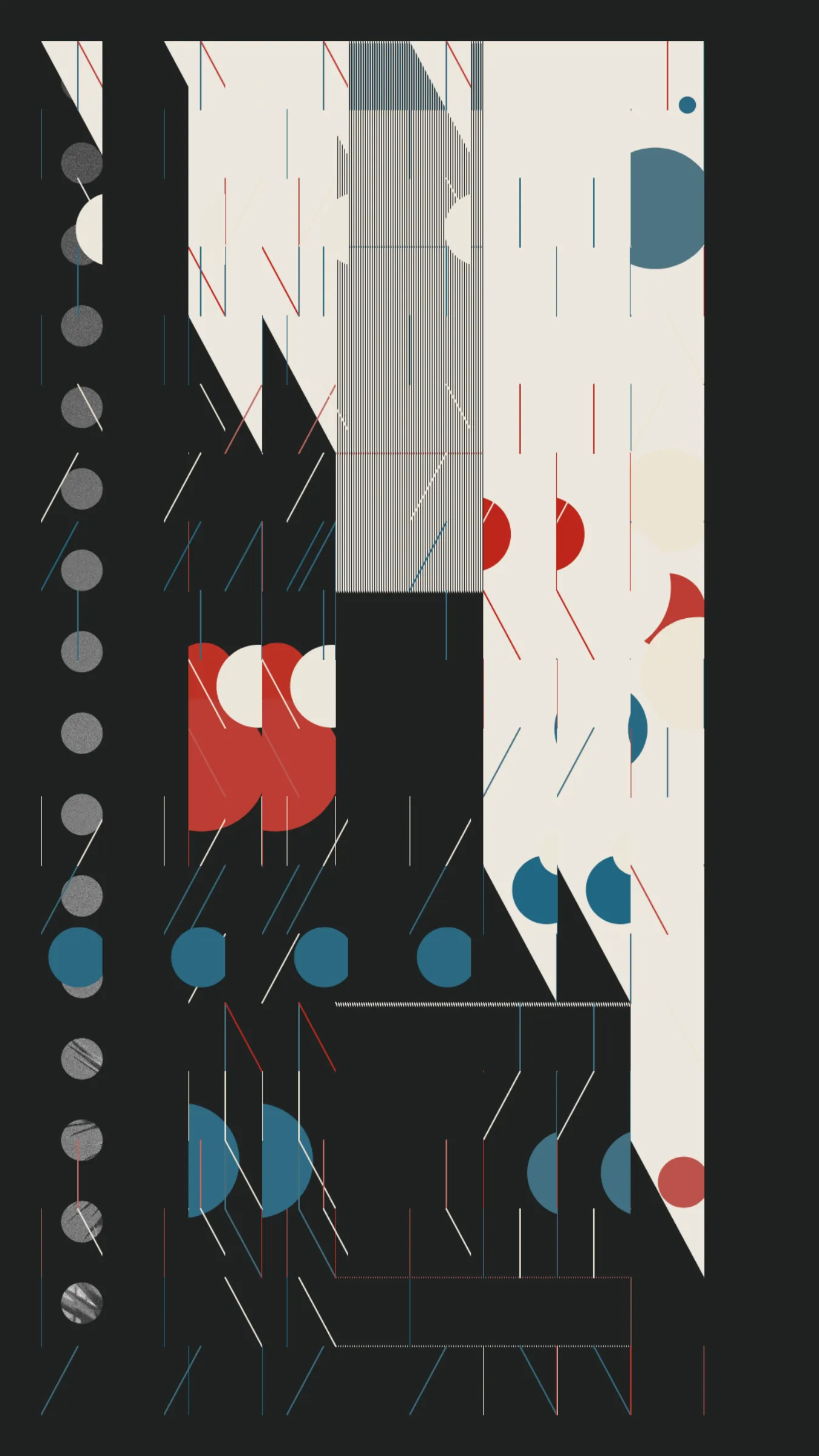 *Elefante* builds on my previous long-form work and pushes it to incorporate multiple remixed canvases using a single photograph of a giant Yucca (Latin name - Yucca elephantipes) as a starting point.

The project blends elements of Brutalism, Concrete art, and collage to create abstract displays of coloured forms and photography, some reminiscent of architecture, some paper cut-outs.

I aimed for the pieces to ‘scan’ well from a distance or at smaller sizes, but also to have a more 'material' quality than some of my prior work. I wanted texture without skeuomorphism.