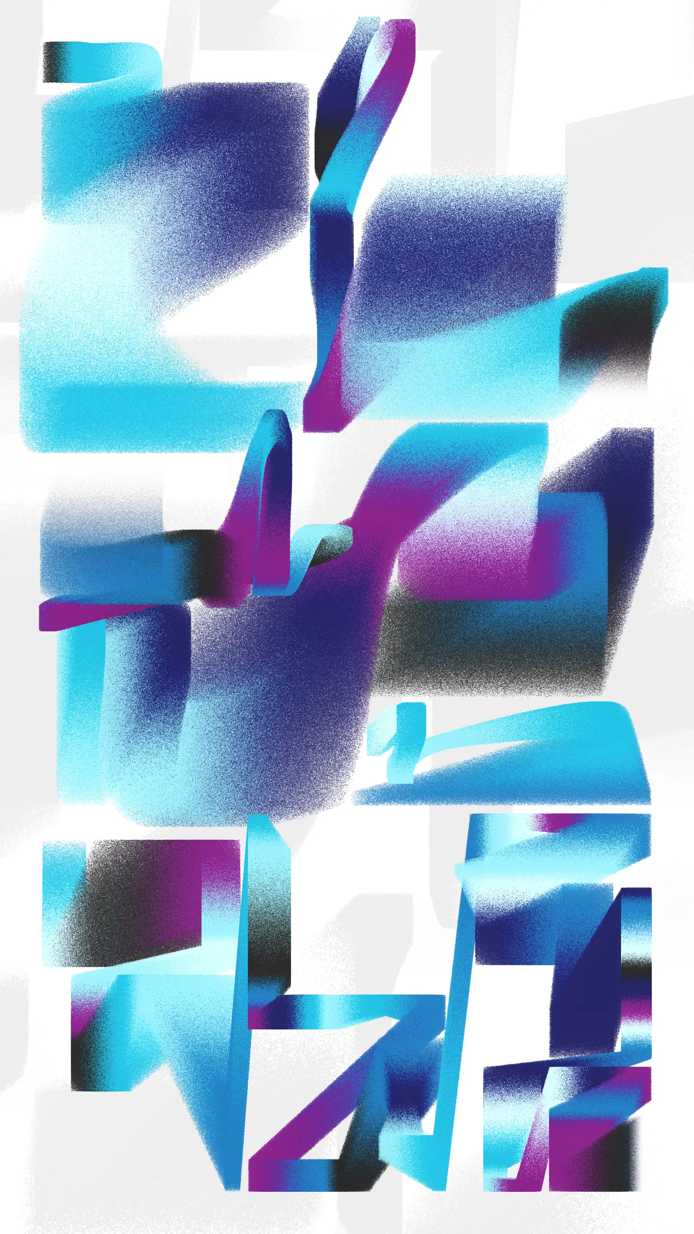 I am constantly drawn to the rough, spray-painted concrete walls of my city, and I wanted to capture that sense of life and movement in Concrete Letters. This series is an ode to the aesthetics of graffiti and the beauty of architecture, a collection of digital artworks that evoke the energy and movement inherent in the urban landscape. As the pieces unfold, the vibrancy and movement captured in each line, curve, and cut develops a kind of calligraphy, inspiring us to see the world around us in a new light. This series is a window into the cityscape, highlighting the beauty that surrounds us, if only we take the time to look.