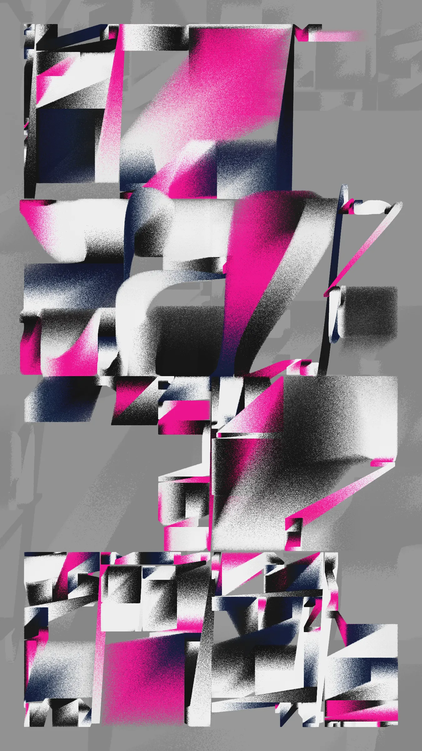 I am constantly drawn to the rough, spray-painted concrete walls of my city, and I wanted to capture that sense of life and movement in Concrete Letters. This series is an ode to the aesthetics of graffiti and the beauty of architecture, a collection of digital artworks that evoke the energy and movement inherent in the urban landscape. As the pieces unfold, the vibrancy and movement captured in each line, curve, and cut develops a kind of calligraphy, inspiring us to see the world around us in a new light. This series is a window into the cityscape, highlighting the beauty that surrounds us, if only we take the time to look.