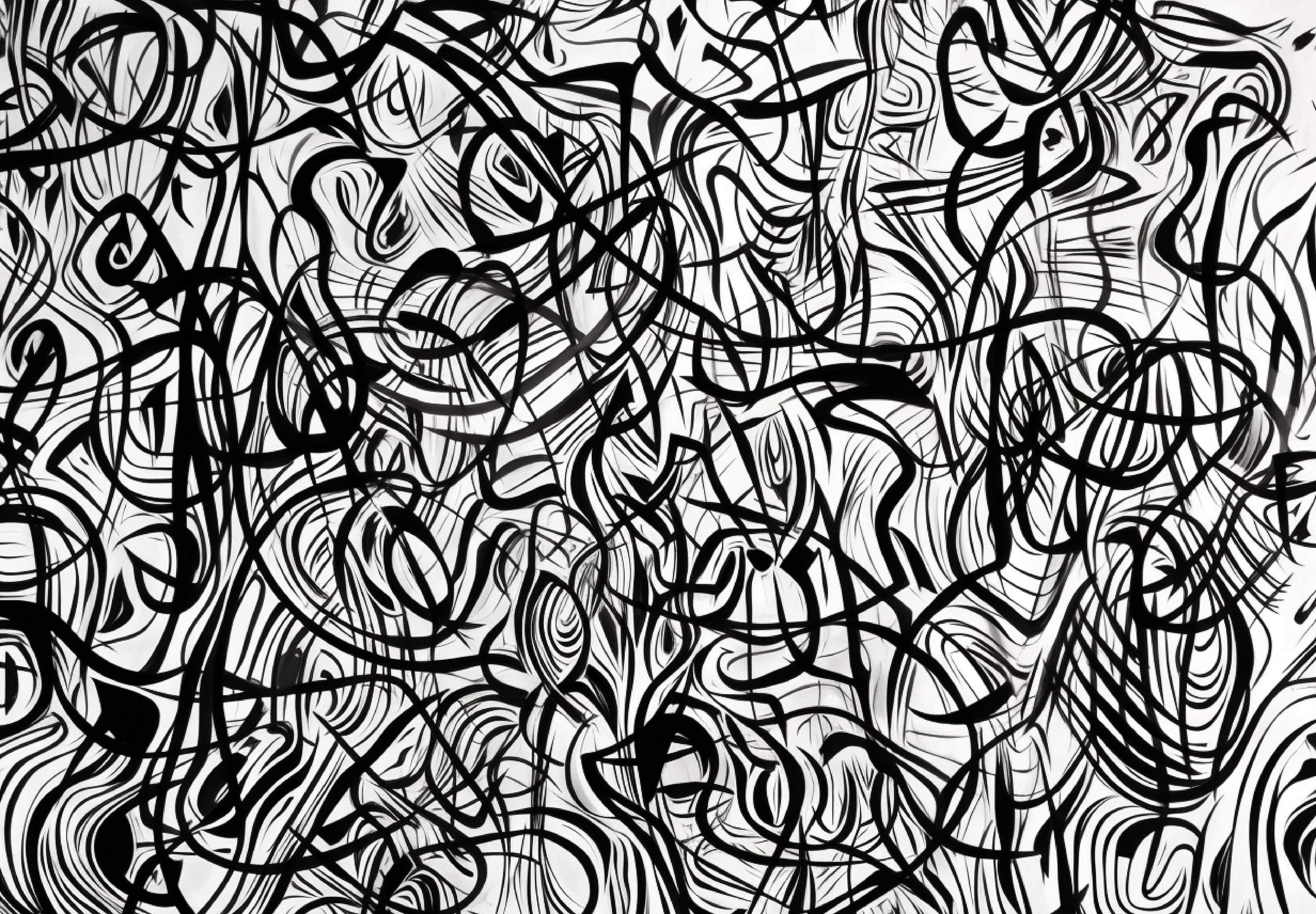 This captivating black and white abstract piece is a beautiful blend of analog and digital art. An initial sketch was created by hand then enhanced with the help of A.I. technology. The result is a stunning artwork that seems to come alive with its hypnotic energy, inviting the viewer to get lost in its intricate details. The combination of the analog and digital mediums creates a unique and mesmerizing effect, adding depth and movement to the piece.