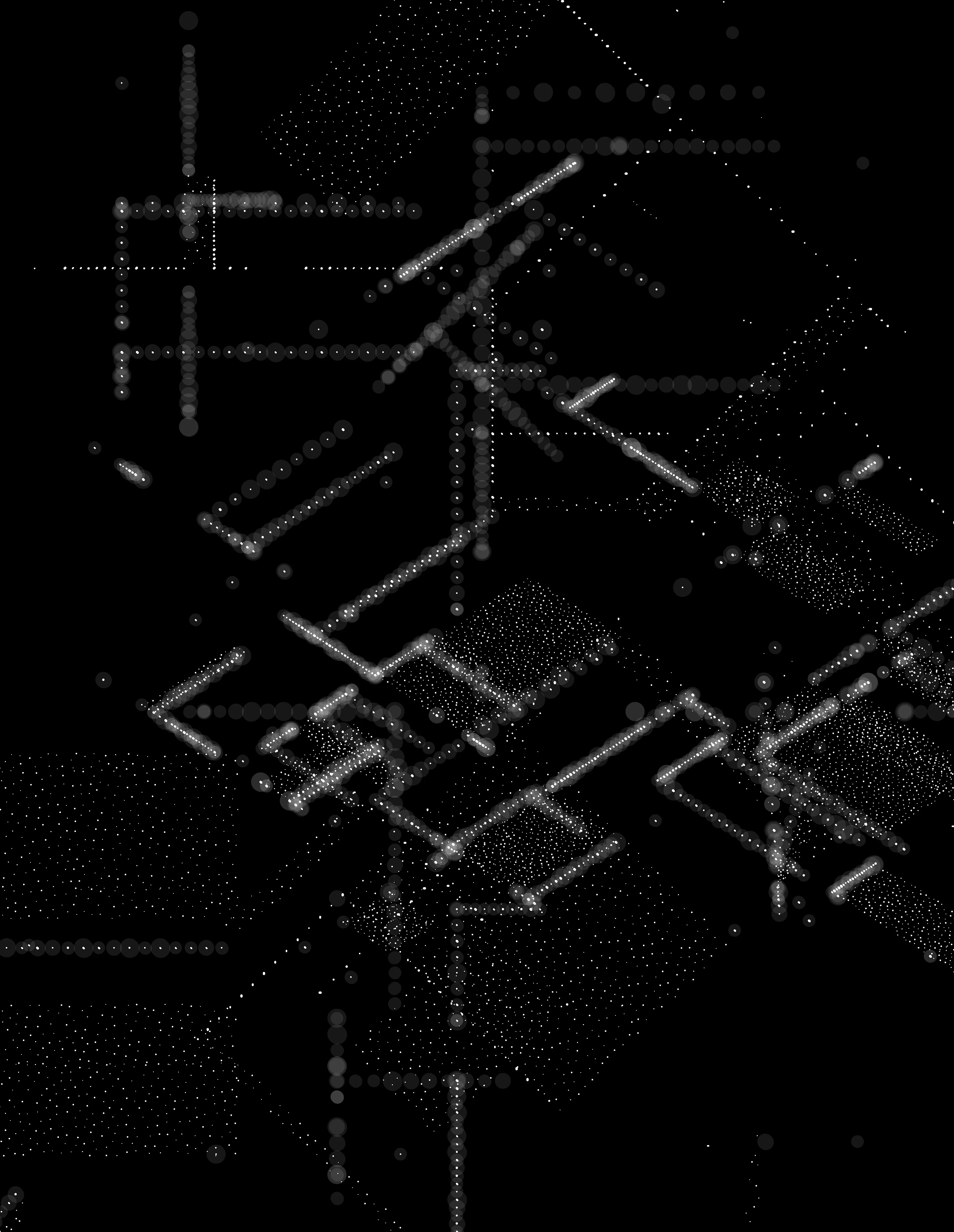 The lines drawn between track points are removed and shifted. Layering of more smaller and more opaque shapes creates a glowing effect at the joints.