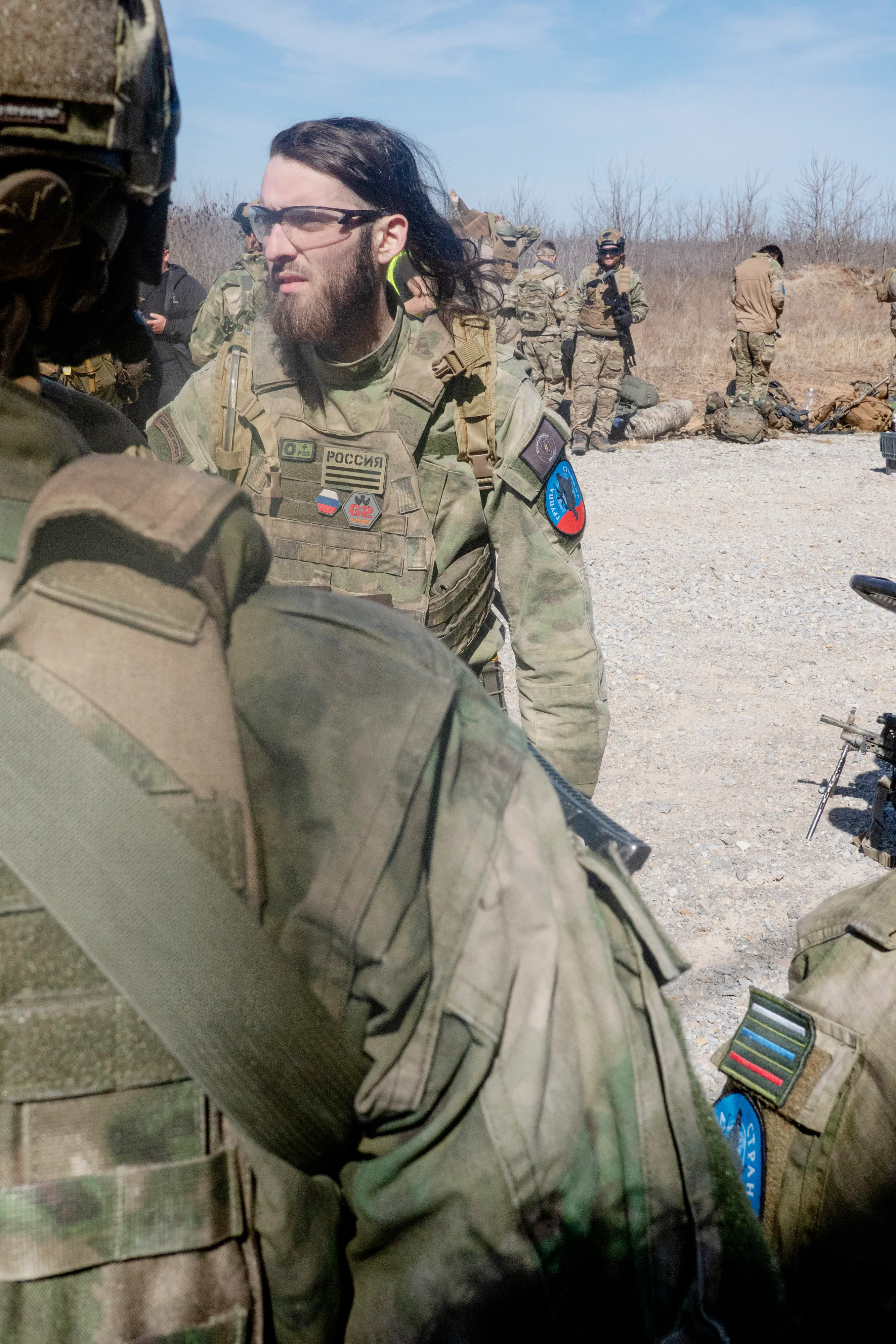 USA. Oklahoma. Overbrook. Battle Springs Ranch. March 2022. Final battle. Russian troops take a building from NATO forces and "win". Milsim, military simulation, airsoft weekend full immersion event. In a scenario where US and NATO troops, after loosing the battle of Kharkiv are trying to take back the Russian garrison town of Sarsk in the Rostov region close to the Ukrainian border. US FOR versus RUS FOR. Milsim West has been reenacting similar scenarios for a dozen of years and the similarity to current events is coincidental.